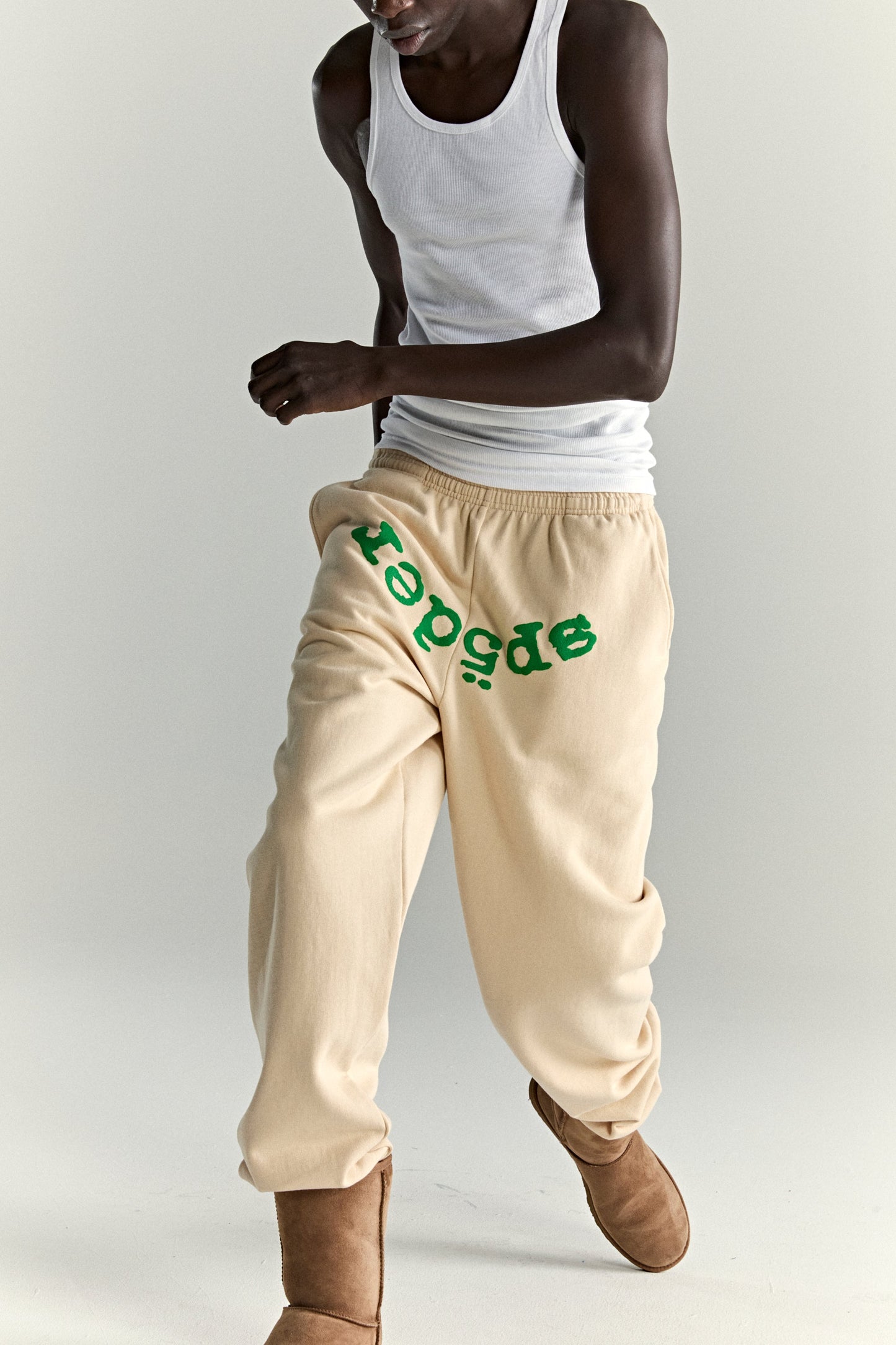 CREAM OG WEB V2 SWEATPANT ON MODEL