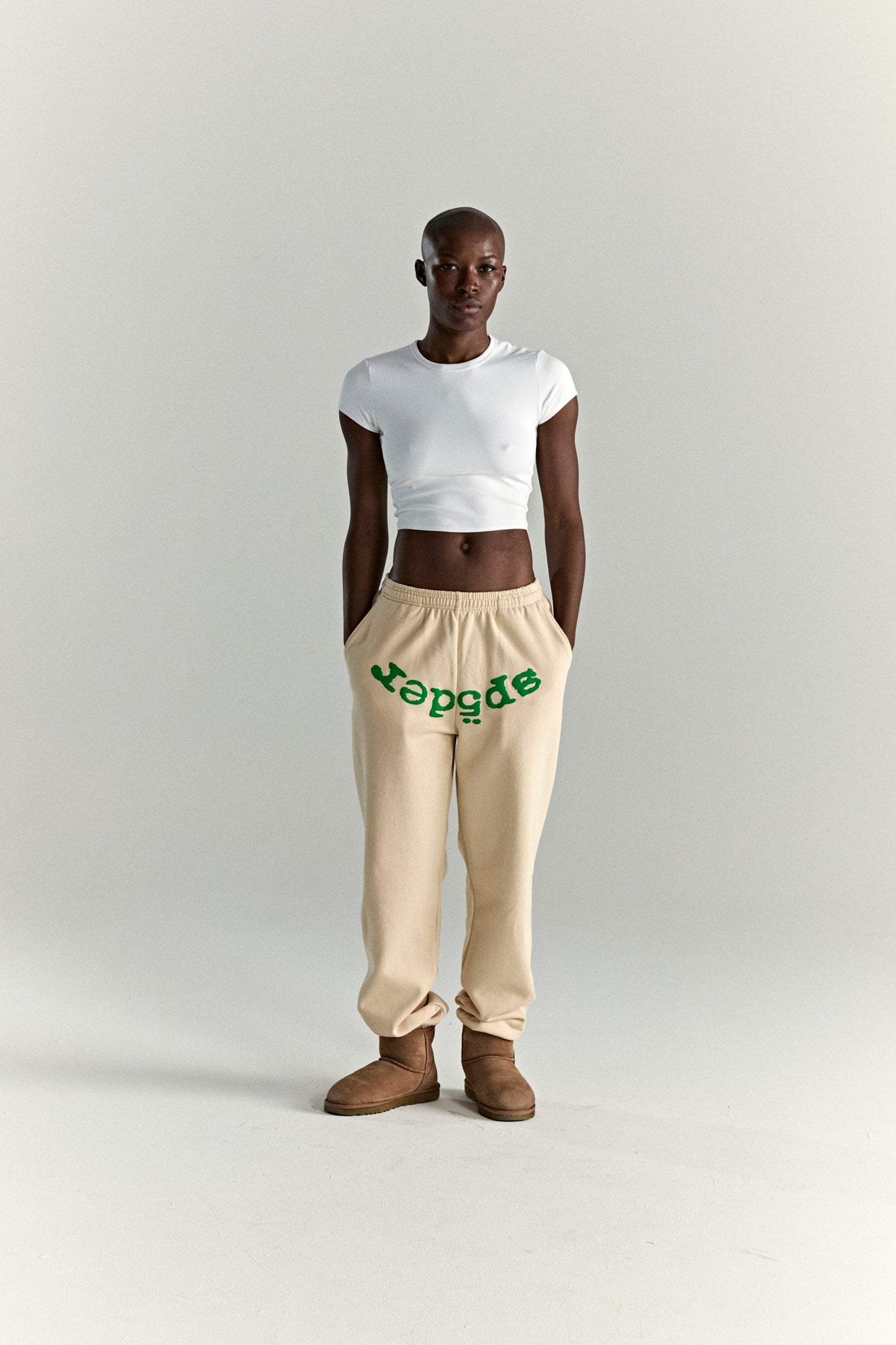 CREAM OG WEB V2 SWEATPANT ON MODEL