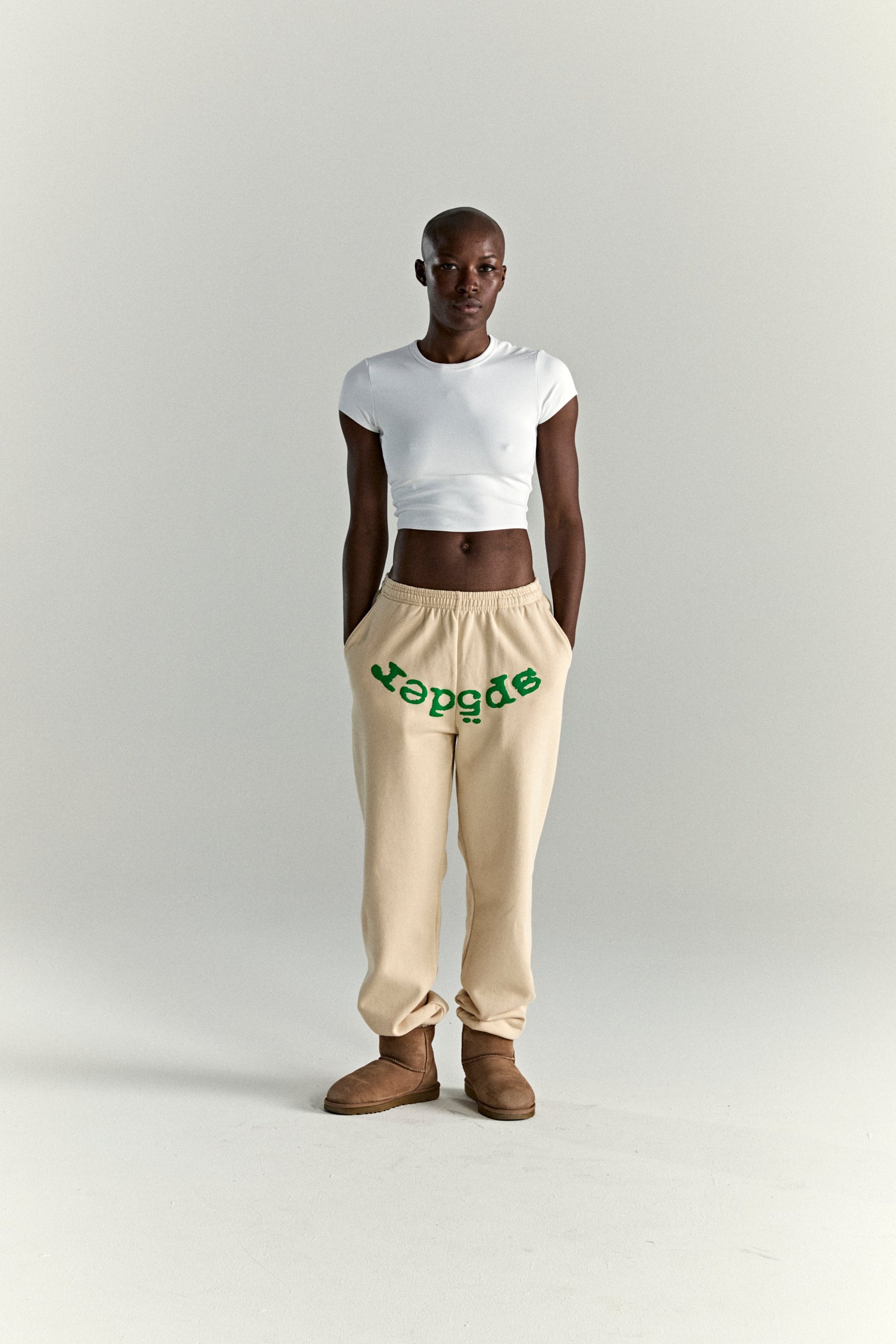 CREAM OG WEB V2 SWEATPANT ON MODEL