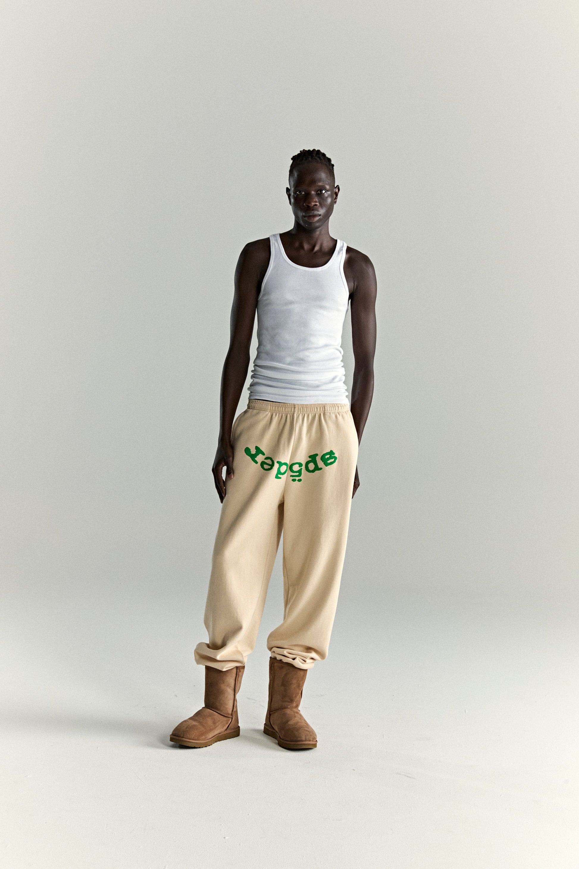 CREAM OG WEB V2 SWEATPANT ON MODEL