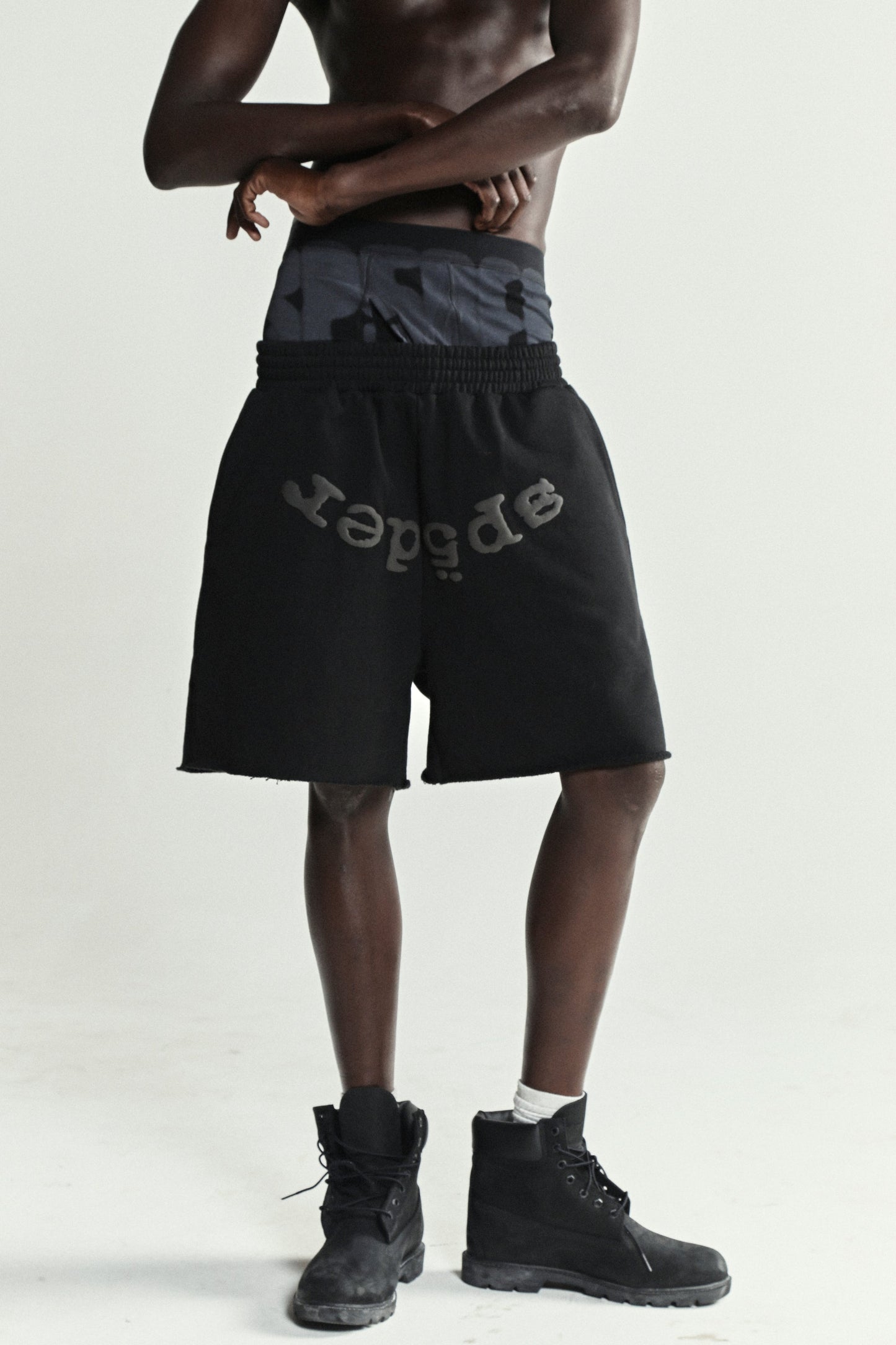 BLACK OG WEB V2 PHANTOM SWEATSHORT ON MODEL