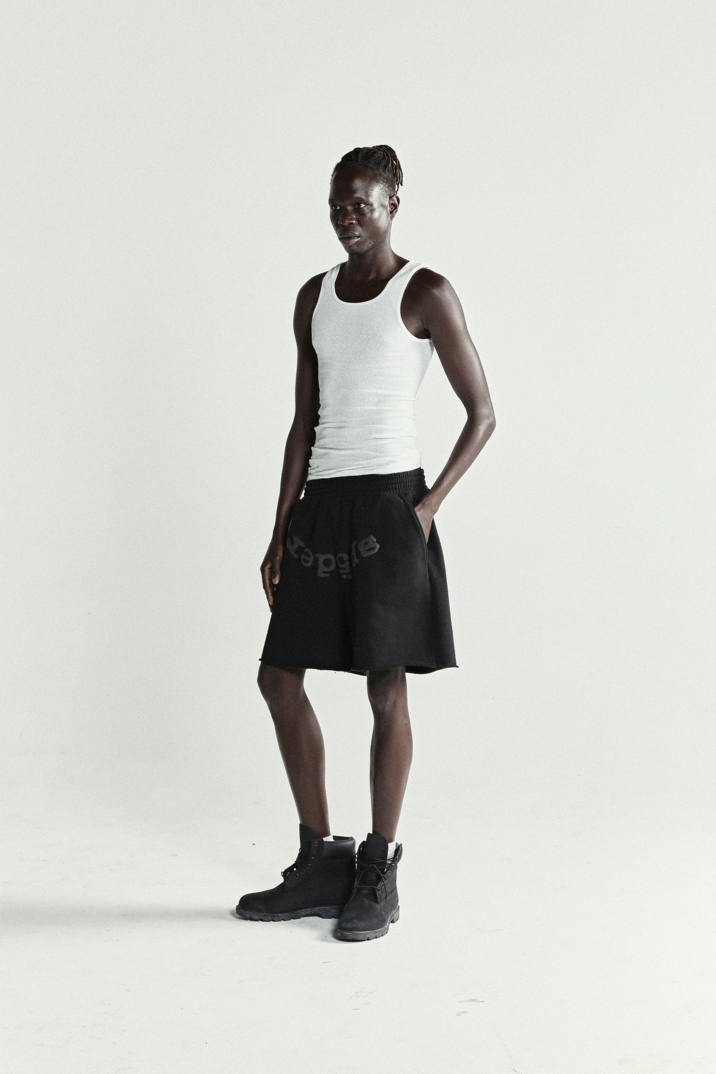 BLACK OG WEB V2 PHANTOM SWEATSHORT ON MODEL