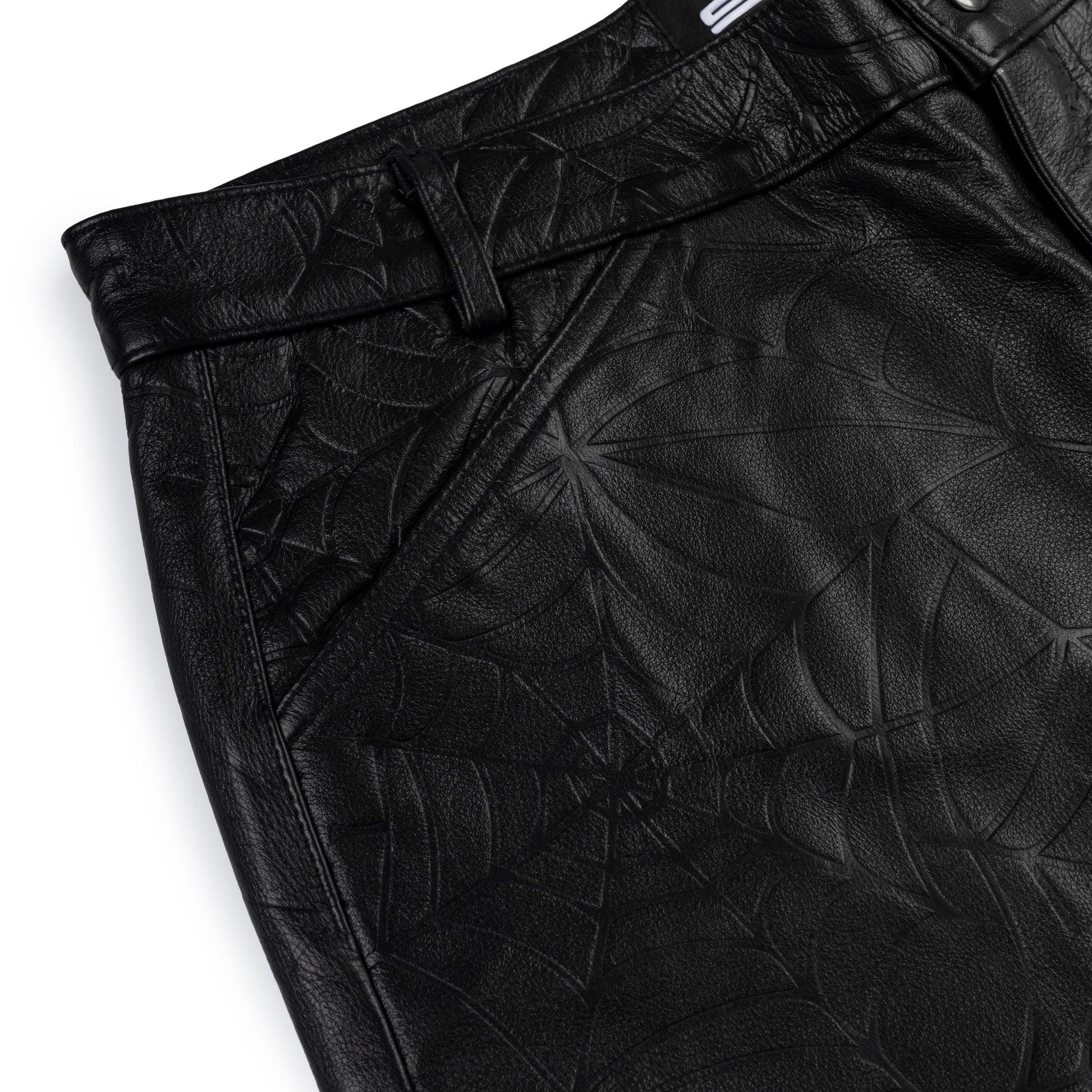 BLACK DEBOSSED WEB LEATHER PANT