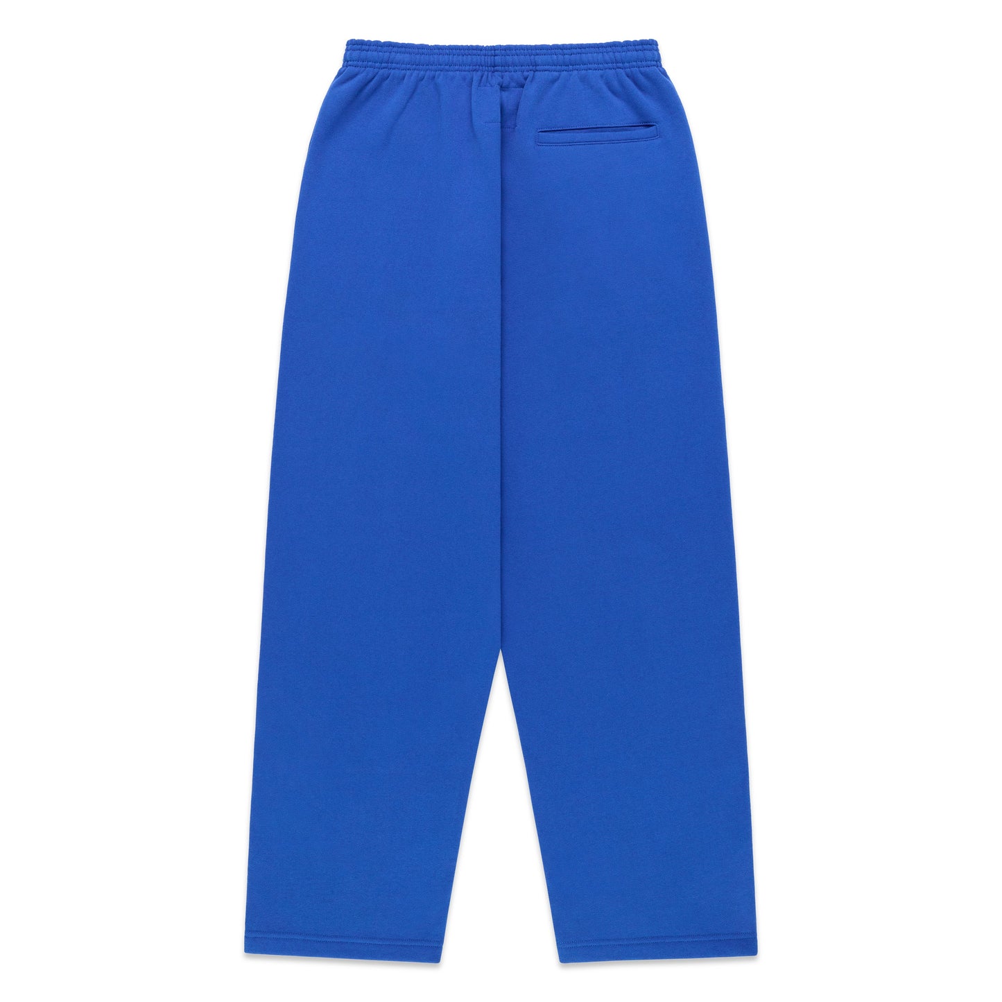 Royal blue RHINESTONE PUNK V2 SWEATPANT, back view, with an elastic waist and single back pocket.