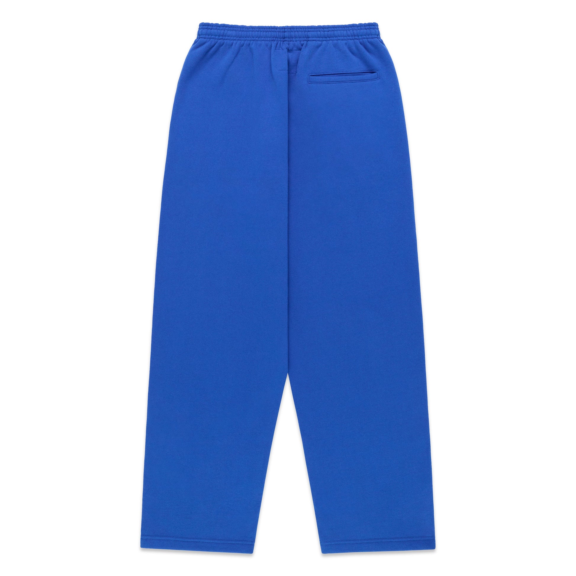 Royal blue RHINESTONE PUNK V2 SWEATPANT, back view, with an elastic waist and single back pocket.