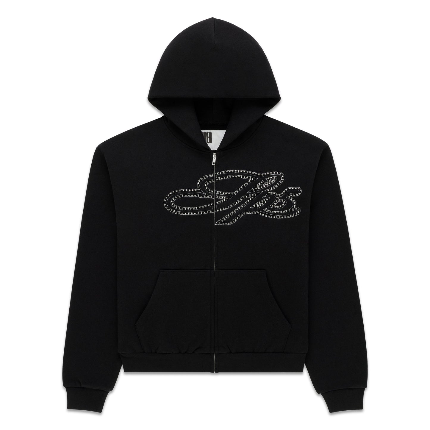 RHINESTONE SCRIPT ZIP HOODIE