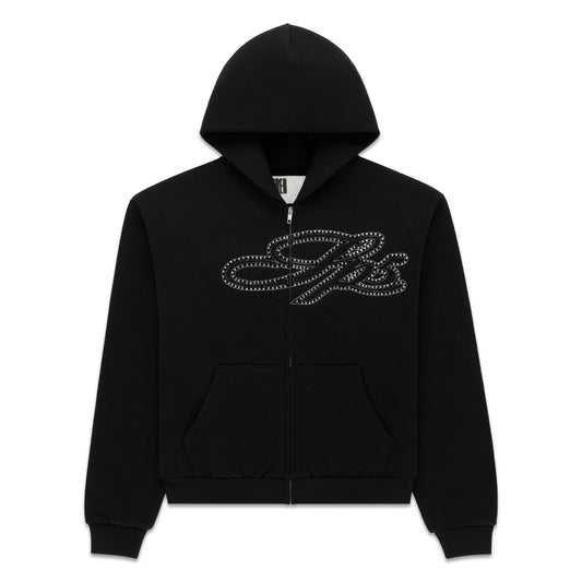 RHINESTONE SCRIPT ZIP HOODIE