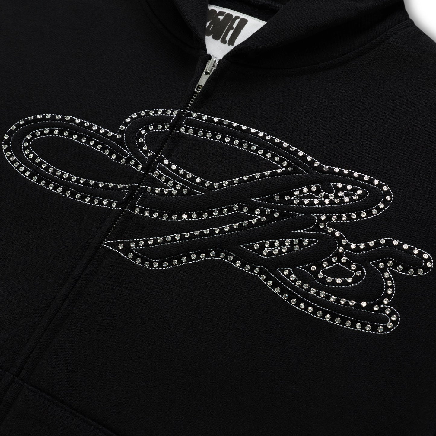 RHINESTONE SCRIPT ZIP HOODIE