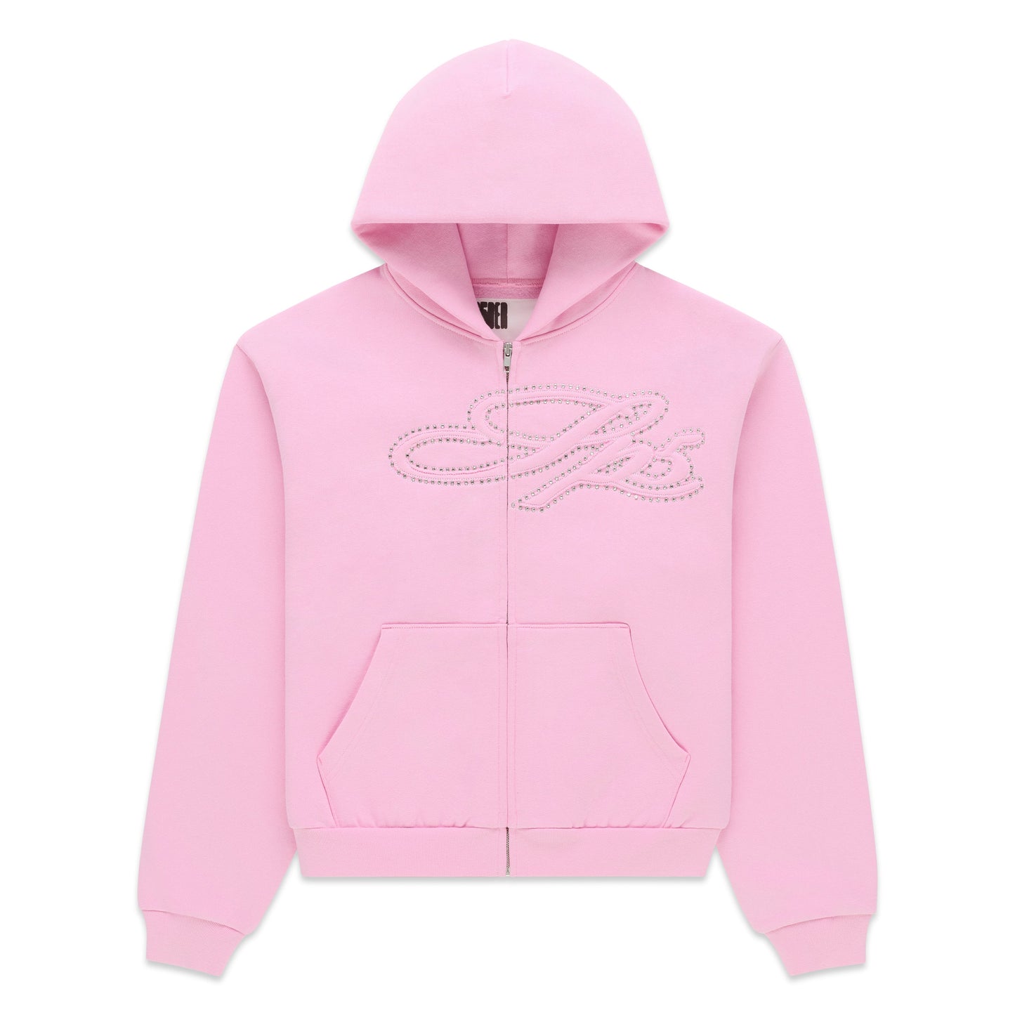 RHINESTONE SCRIPT ZIP HOODIE
