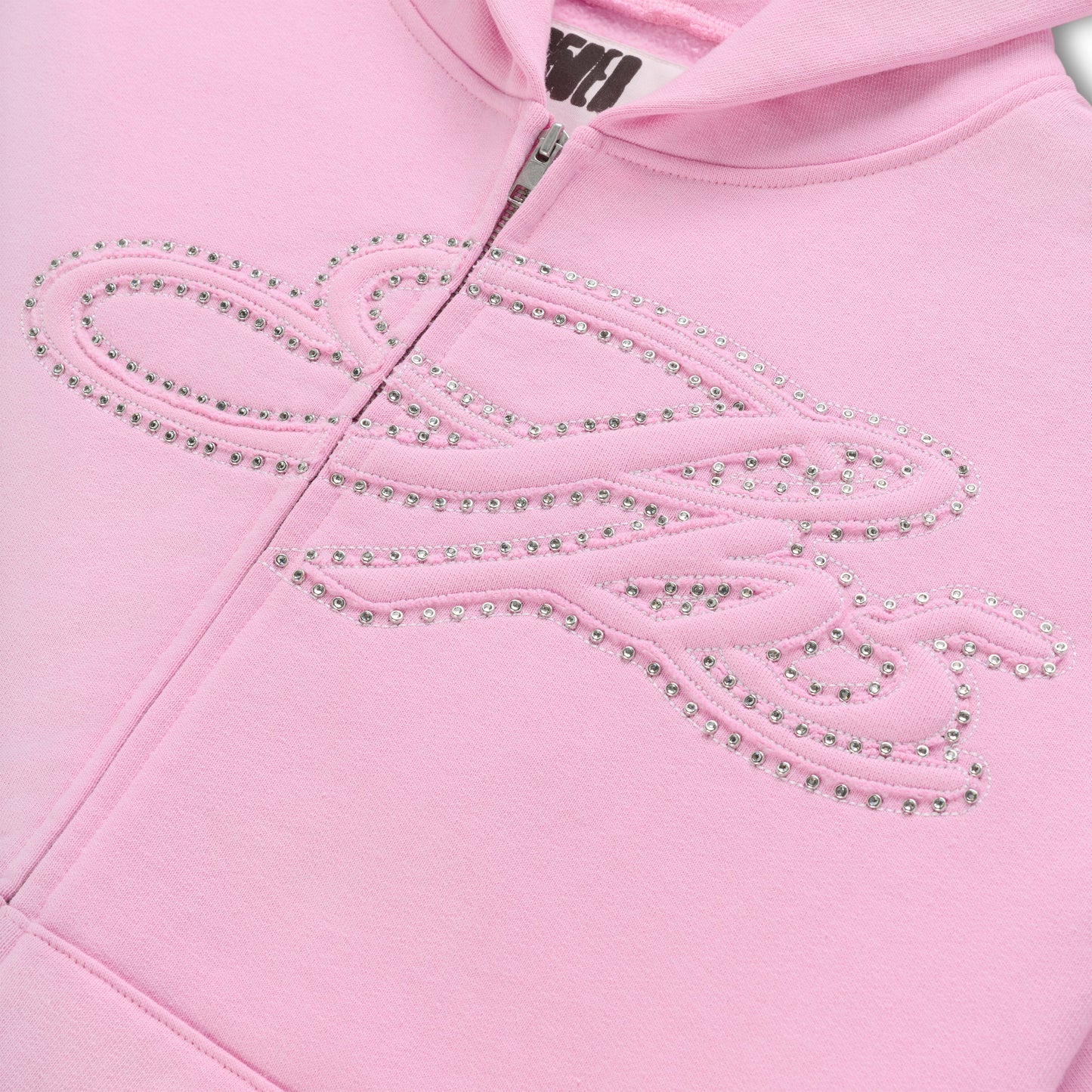 RHINESTONE SCRIPT ZIP HOODIE