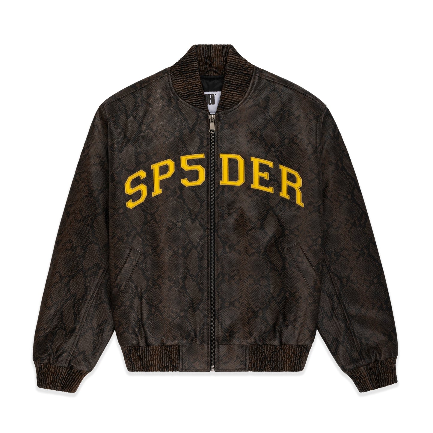 SNAKE LEATHER VARSITY BOMBER JACKET