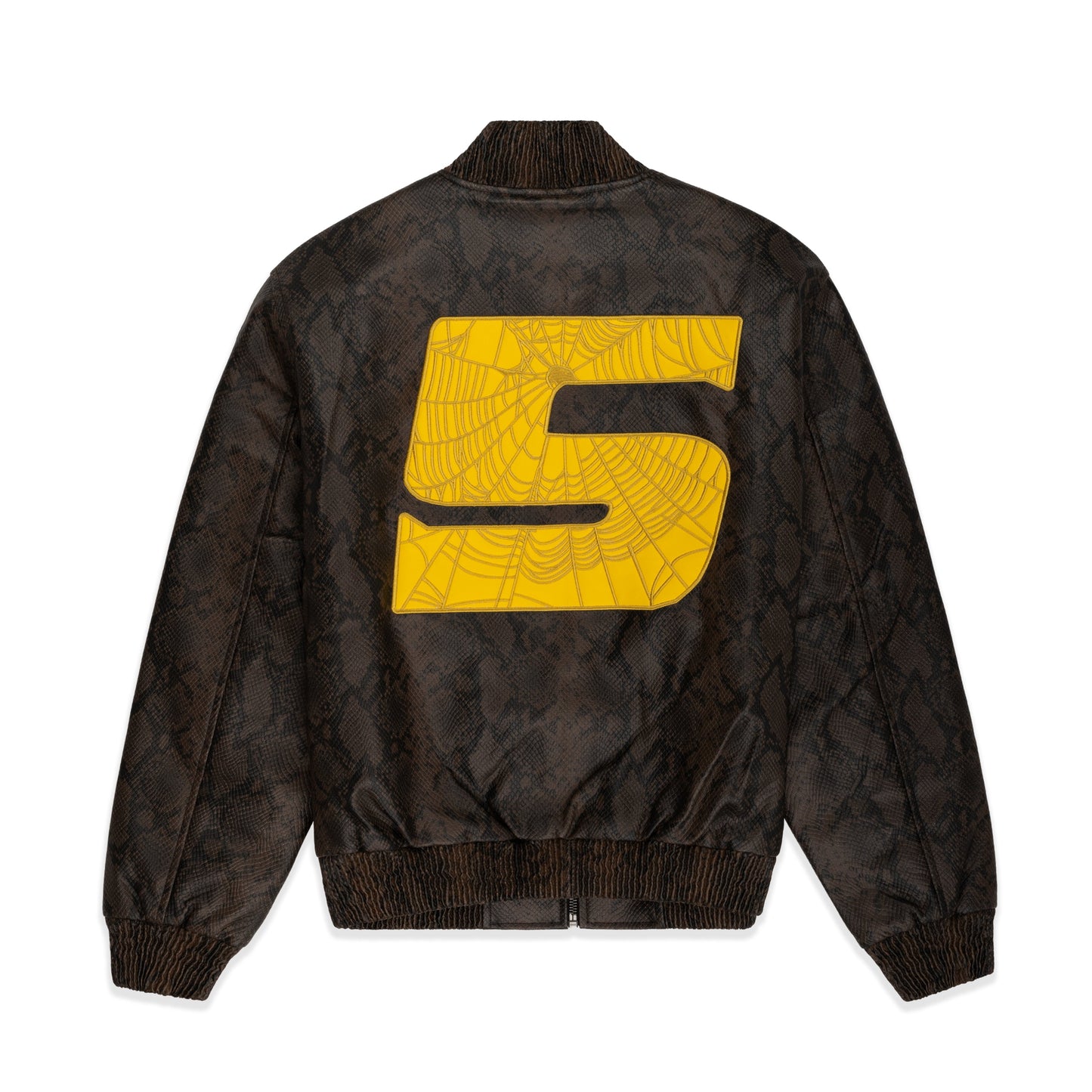 SNAKE LEATHER VARSITY BOMBER JACKET