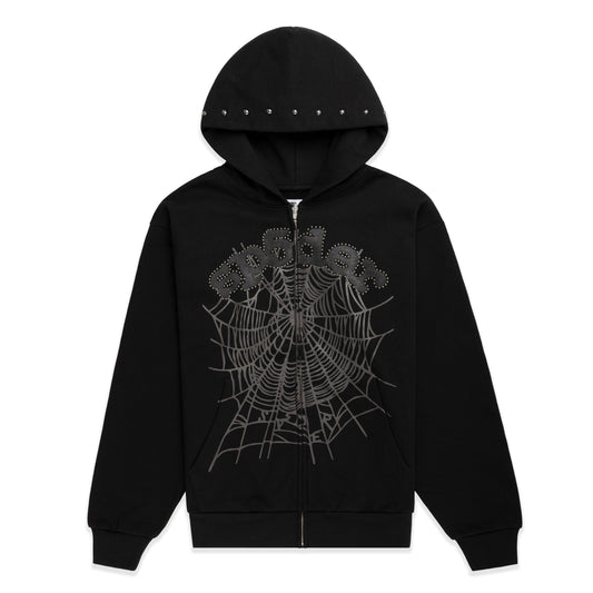 BLACK OG WEB STUDDED ZIP HOODIE