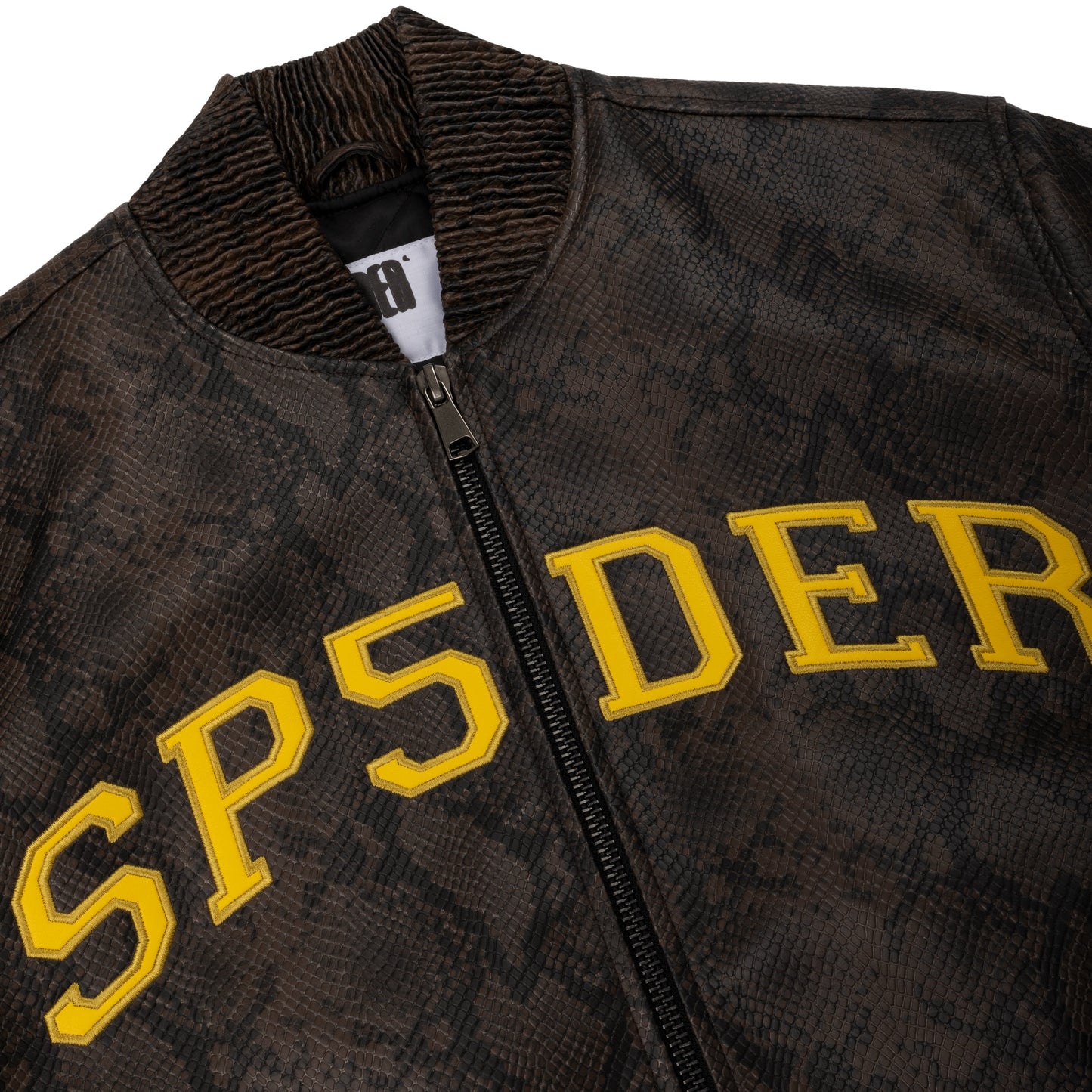 SNAKE LEATHER VARSITY BOMBER JACKET