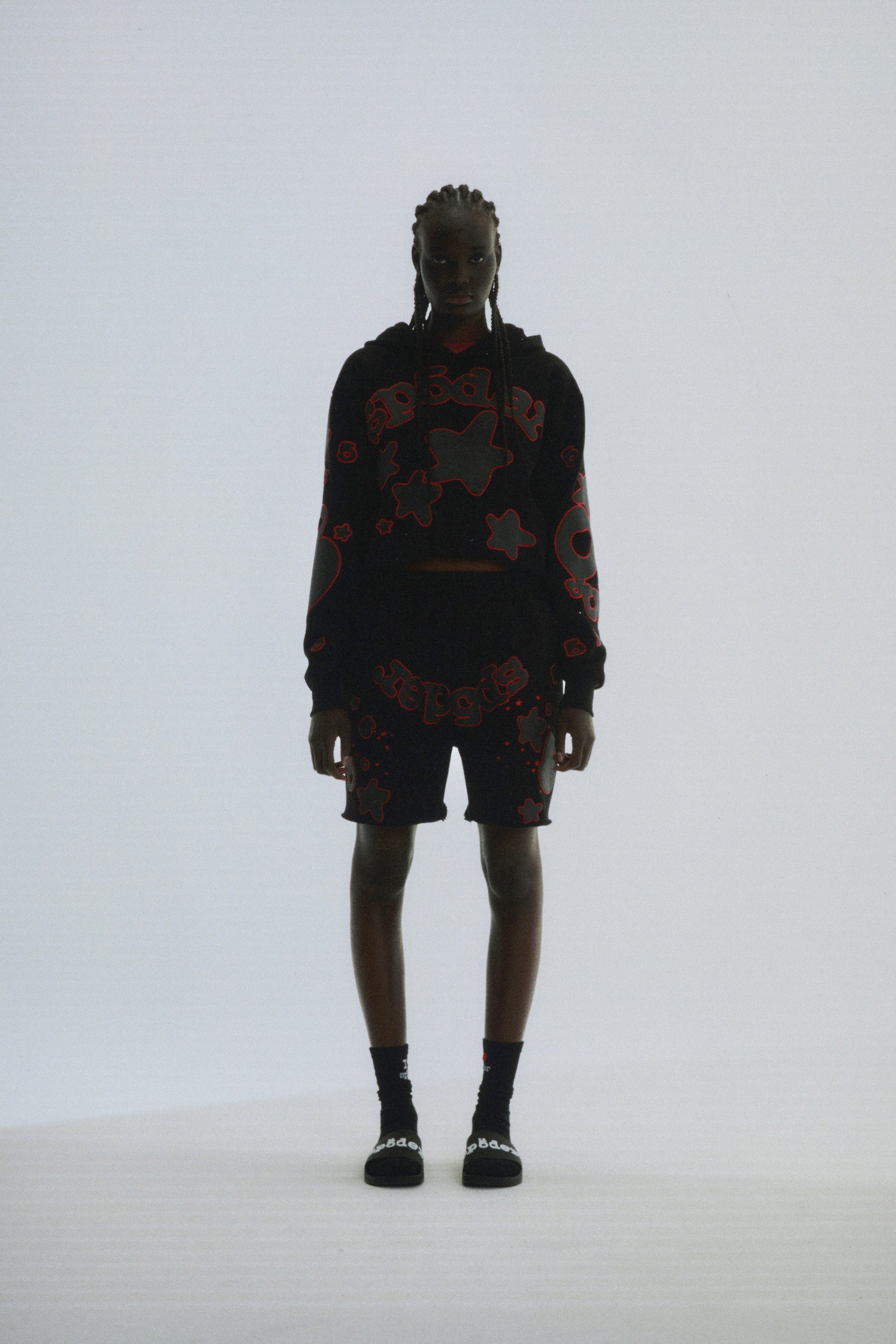 BLACK BELUGA OUTLINE HOODIE ON MODEL
