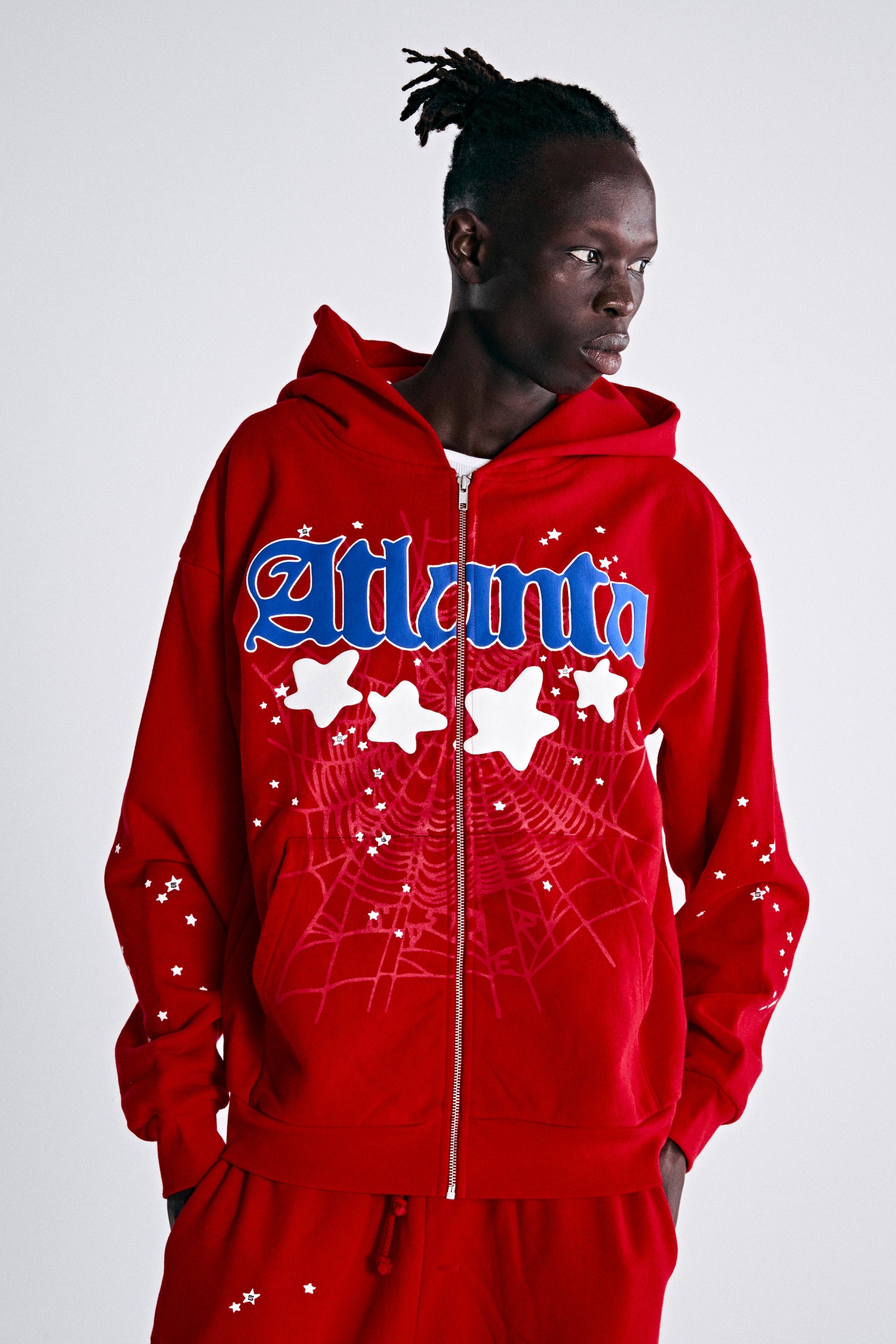 ATLANTA ZIP HOODIE RED ON MODEL