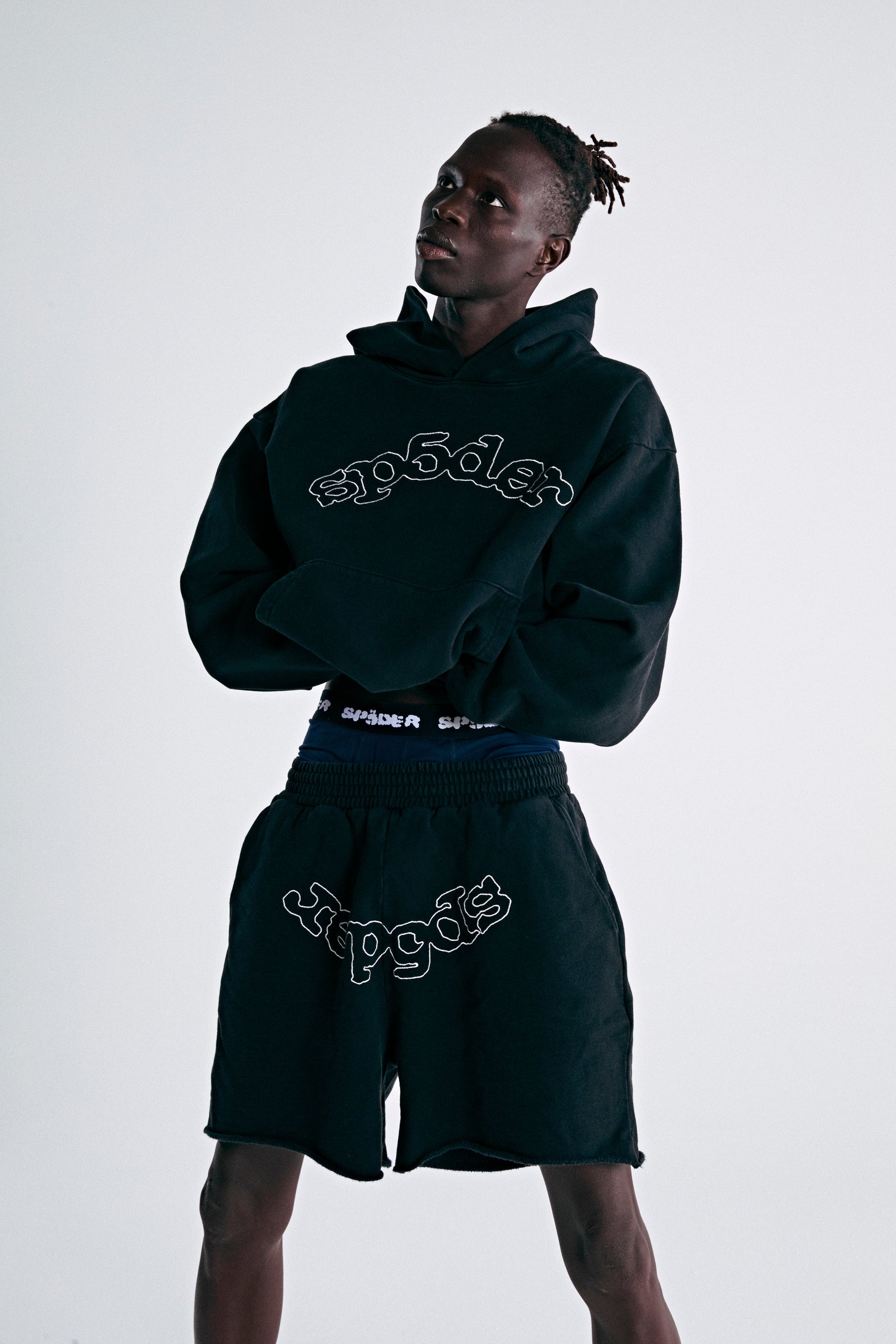 BLACK OG LOGO EMBROIDERED SHORT MALE MODEL 2