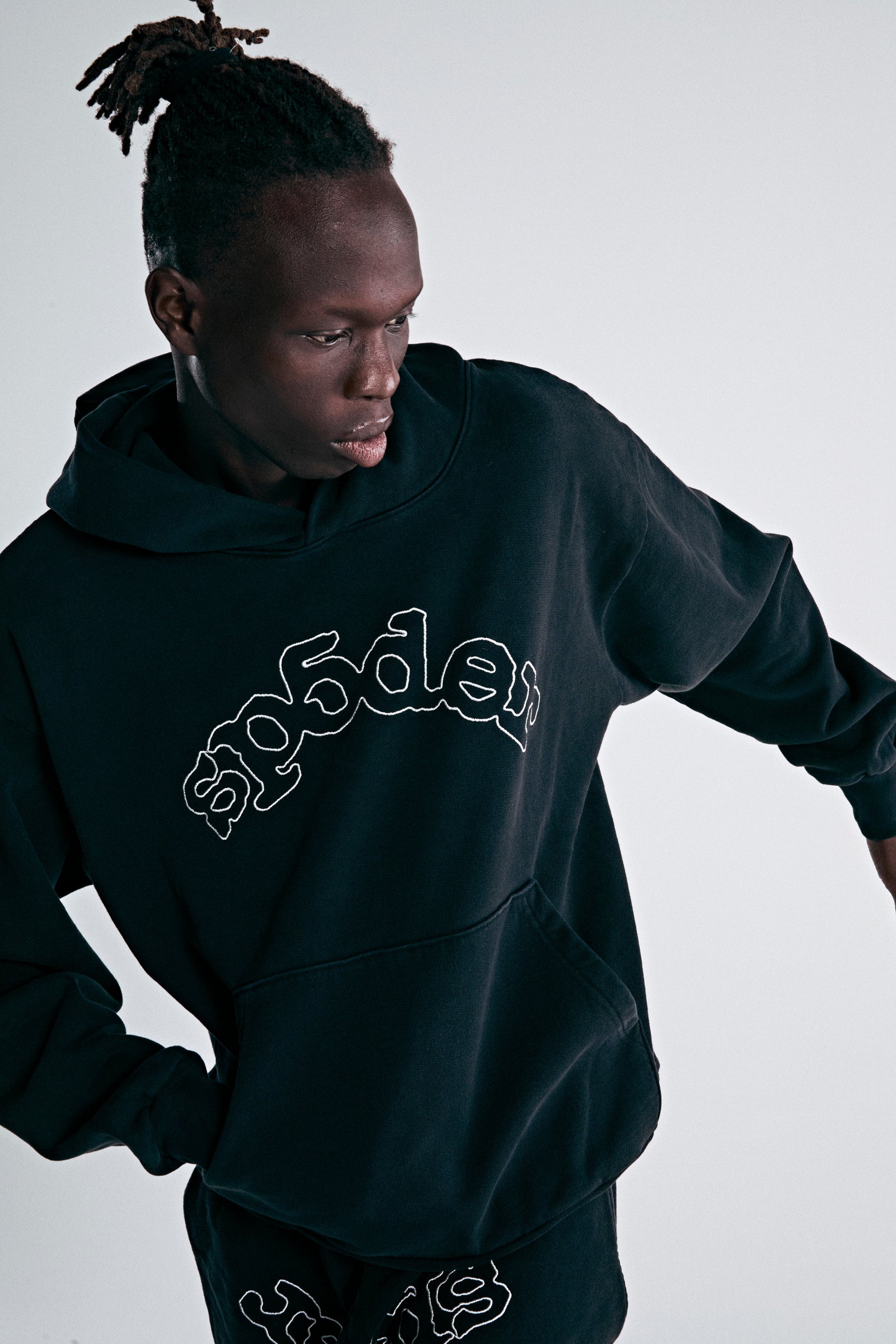 BLACK OG LOGO HOODIE MALE MODEL