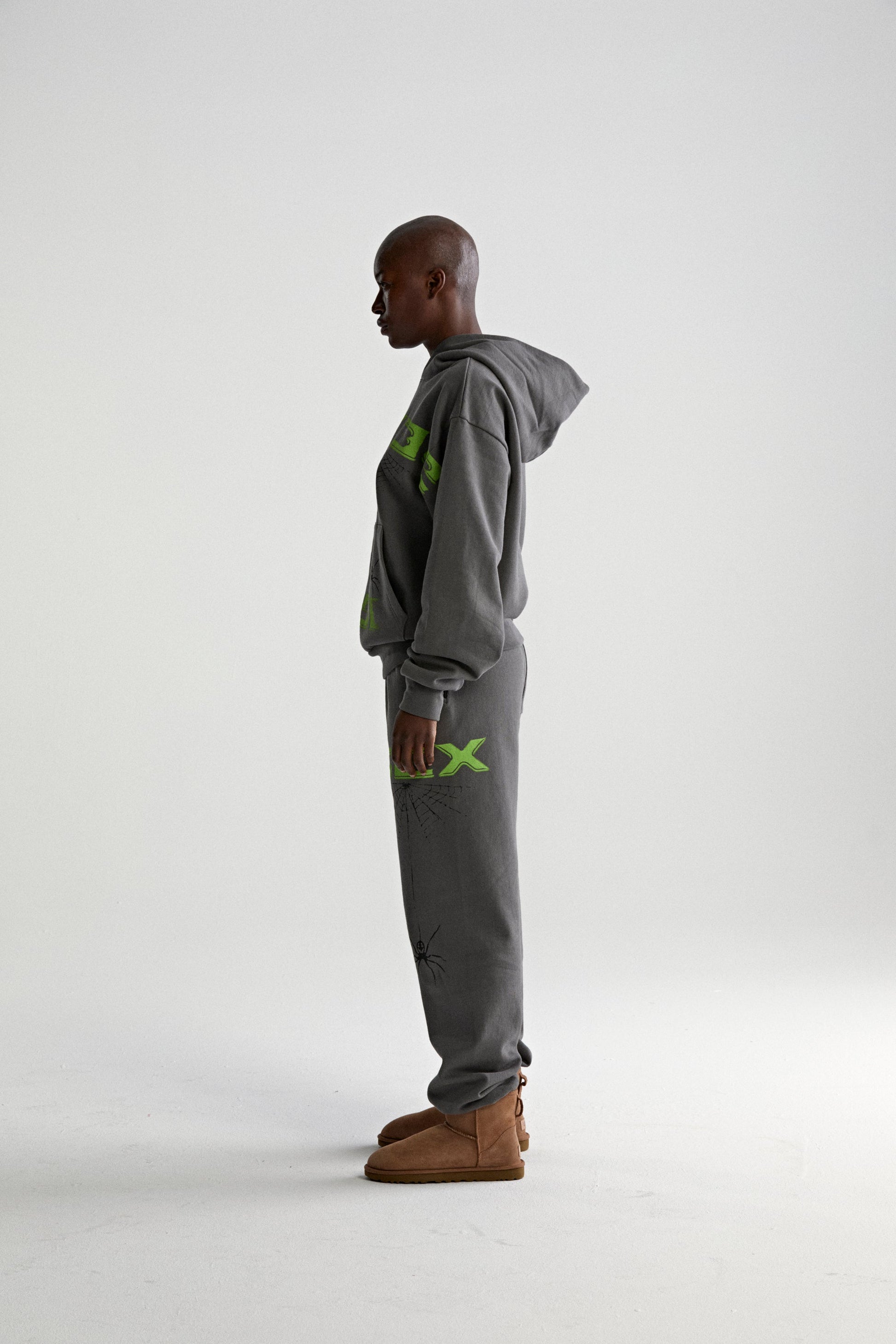 DARK GREY 5EX HOODIE ON MODEL