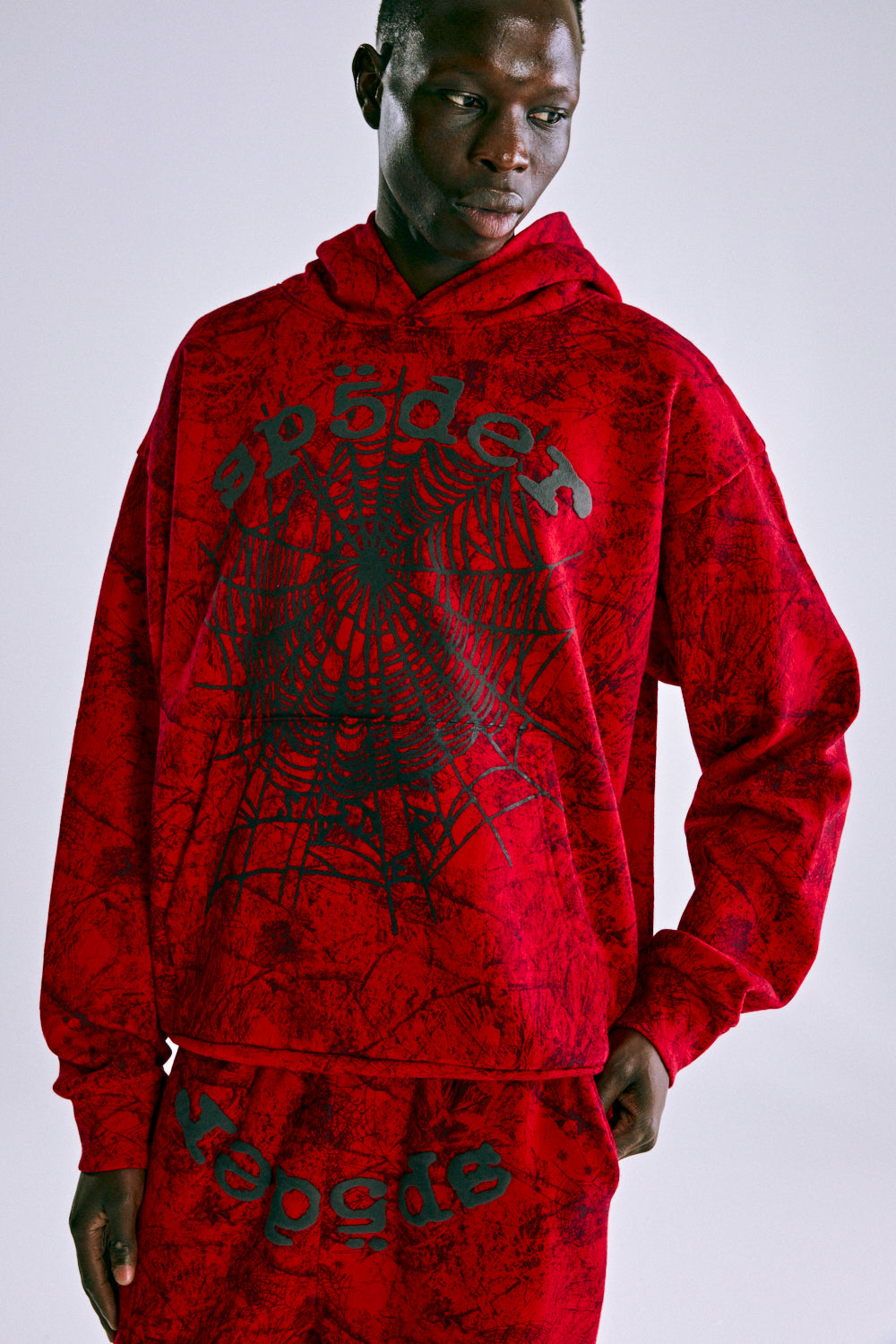 RED OG TREE CAMO HOODIE ON MODEL