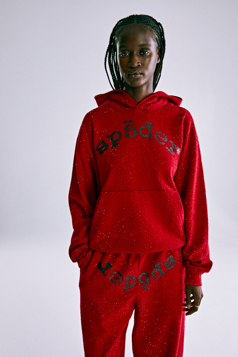 RED WEBSTONE AOP HOODIE ON MODEL