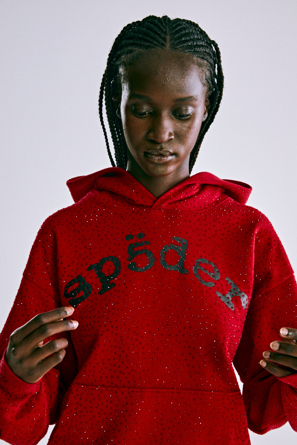 RED WEBSTONE AOP HOODIE ON MODEL