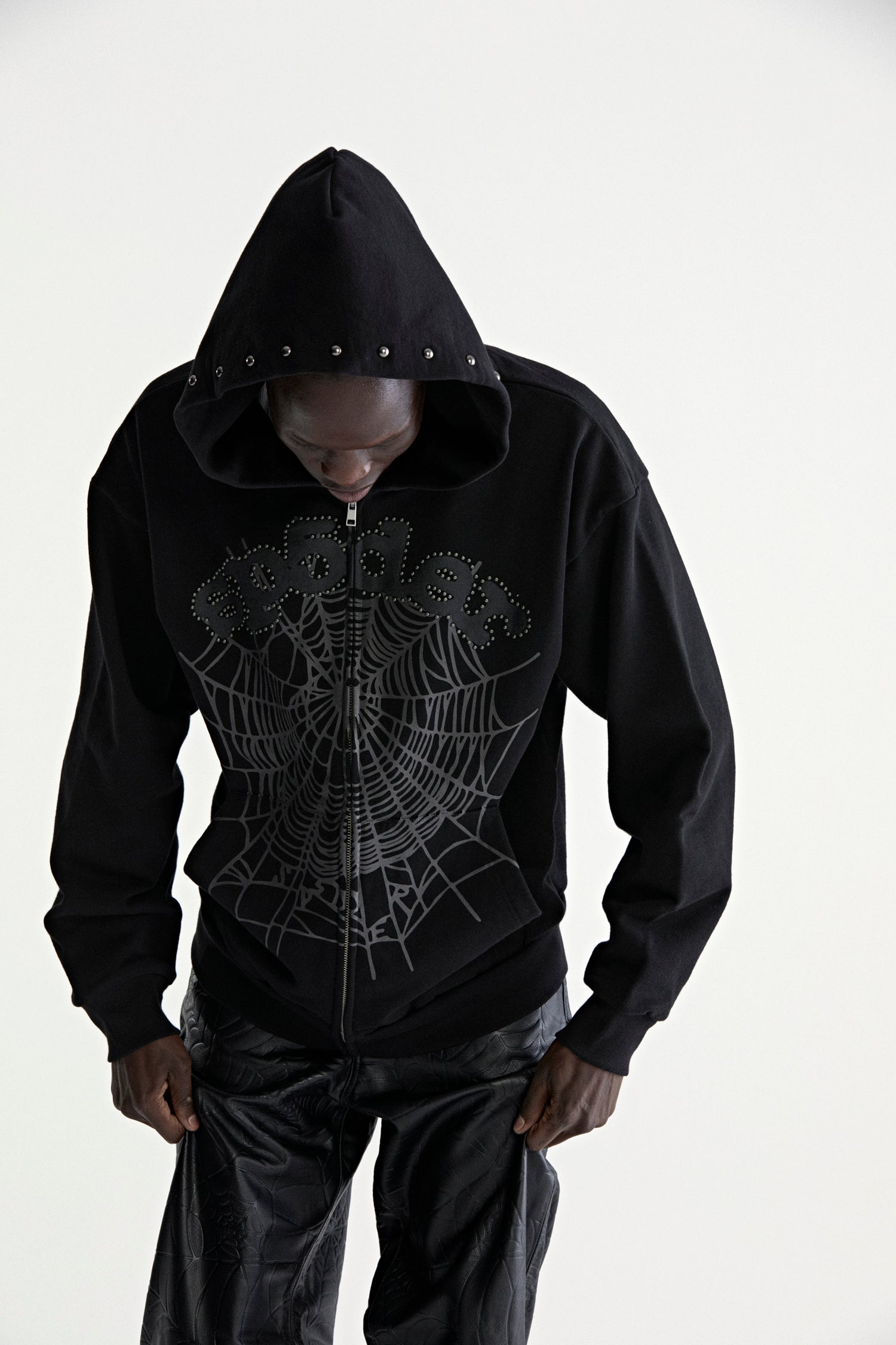 BLACK OG WEB STUDDED ZIP HOODIE