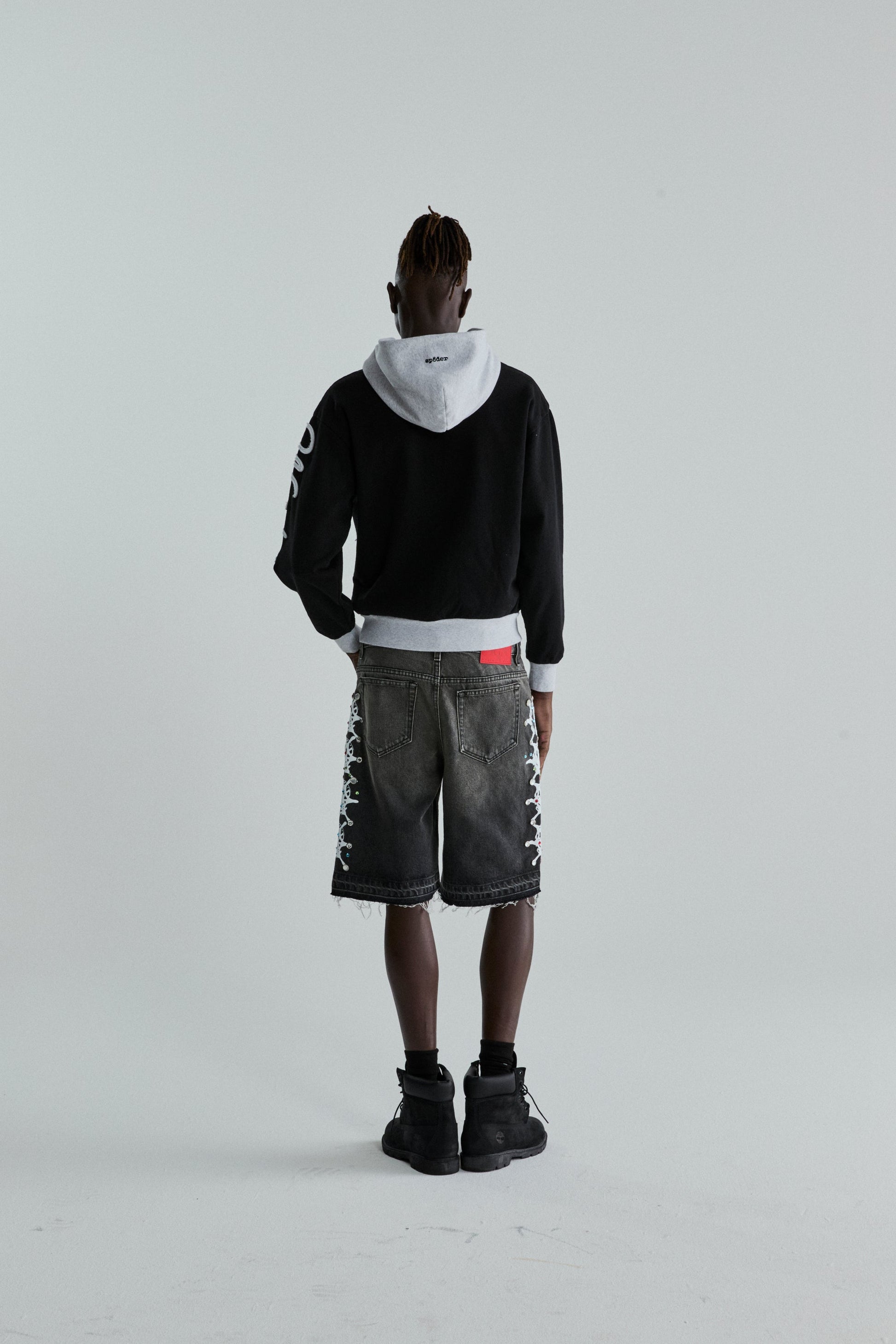 BLACK TRIPLE 5 STITCH ZIP UP ON MODEL