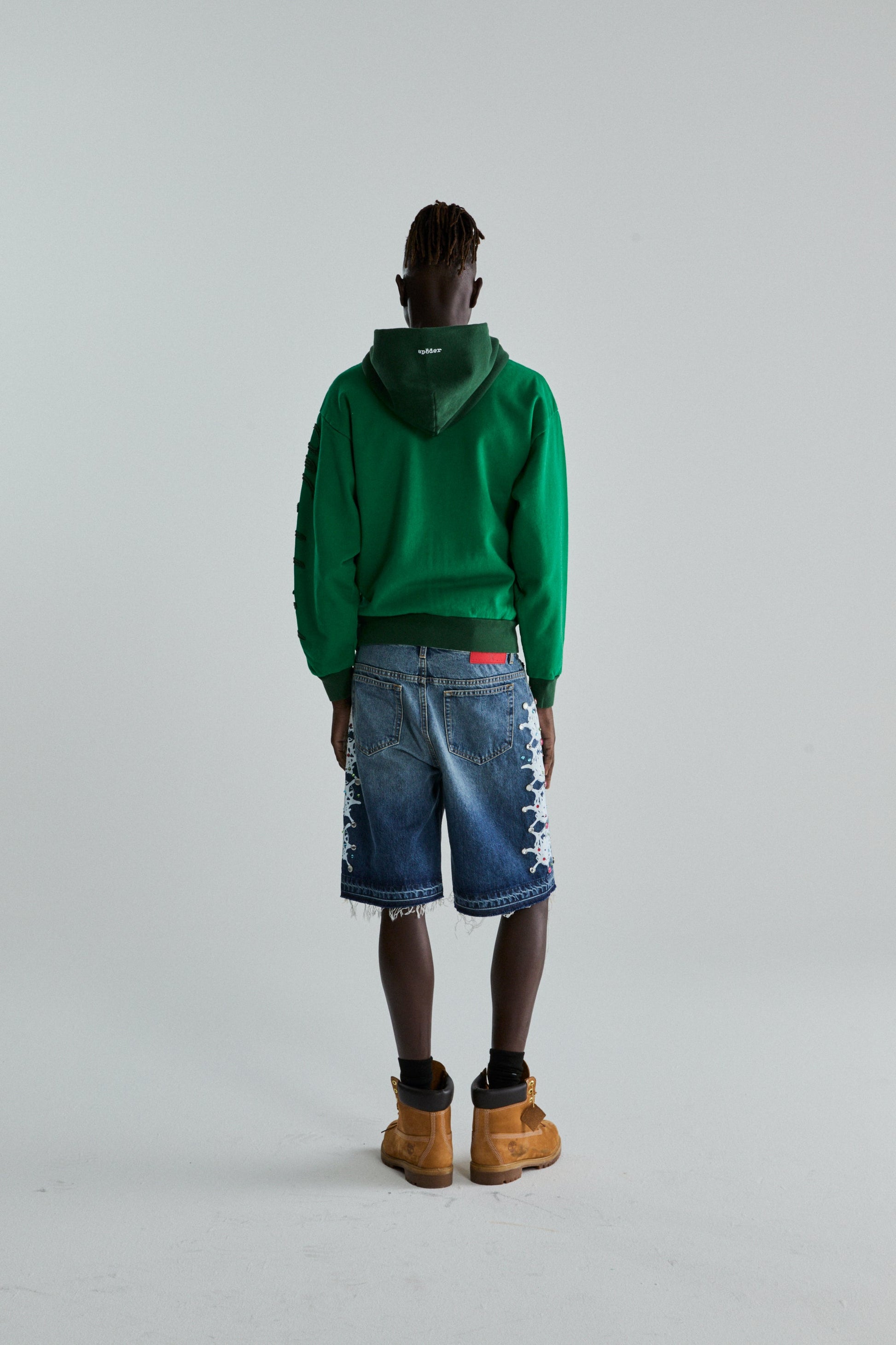 GREEN TRIPLE 5 STITCH ZIP UP ON MODEL