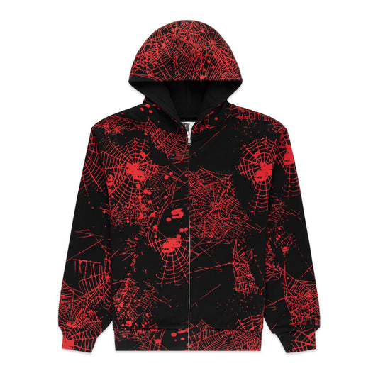 BLACK AOP WEB ZIP UP V2 HOODIE