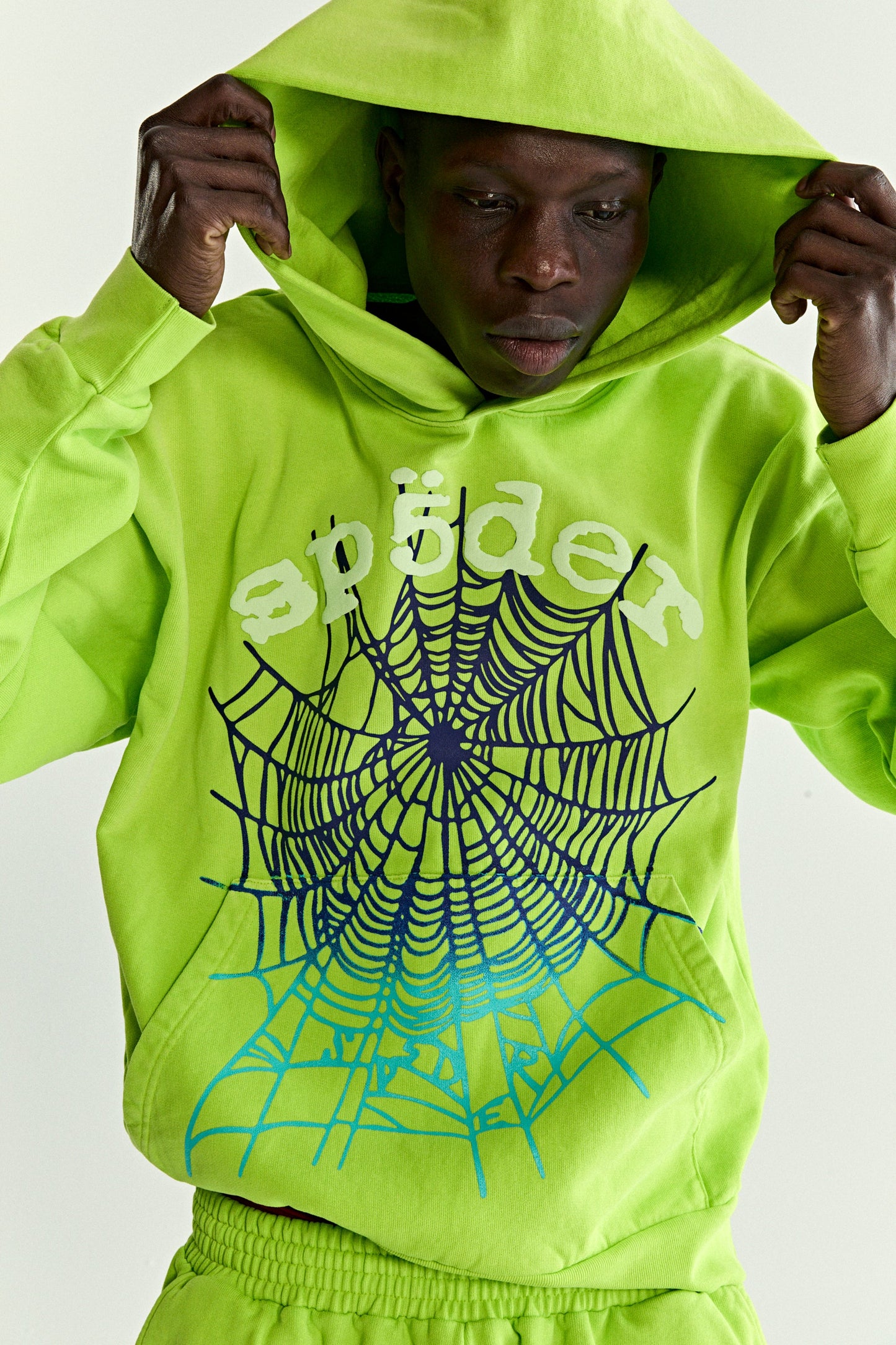 ACID GREEN OG WEB V2 GRADIENT HOODIE ON MODEL