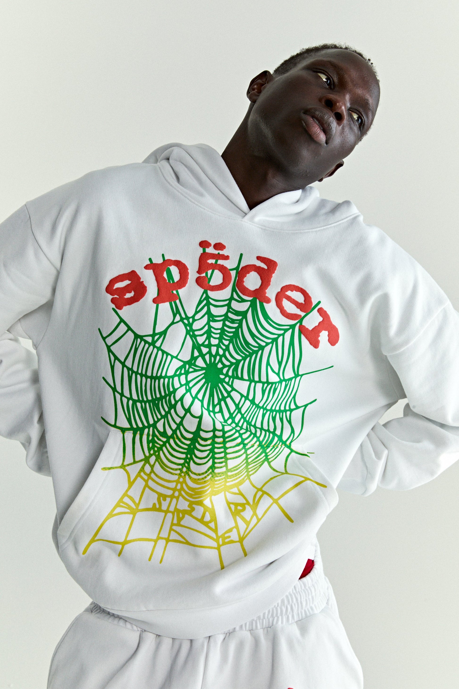 WHITE OG WEB V2 GRADIENT HOODIE ON MODEL