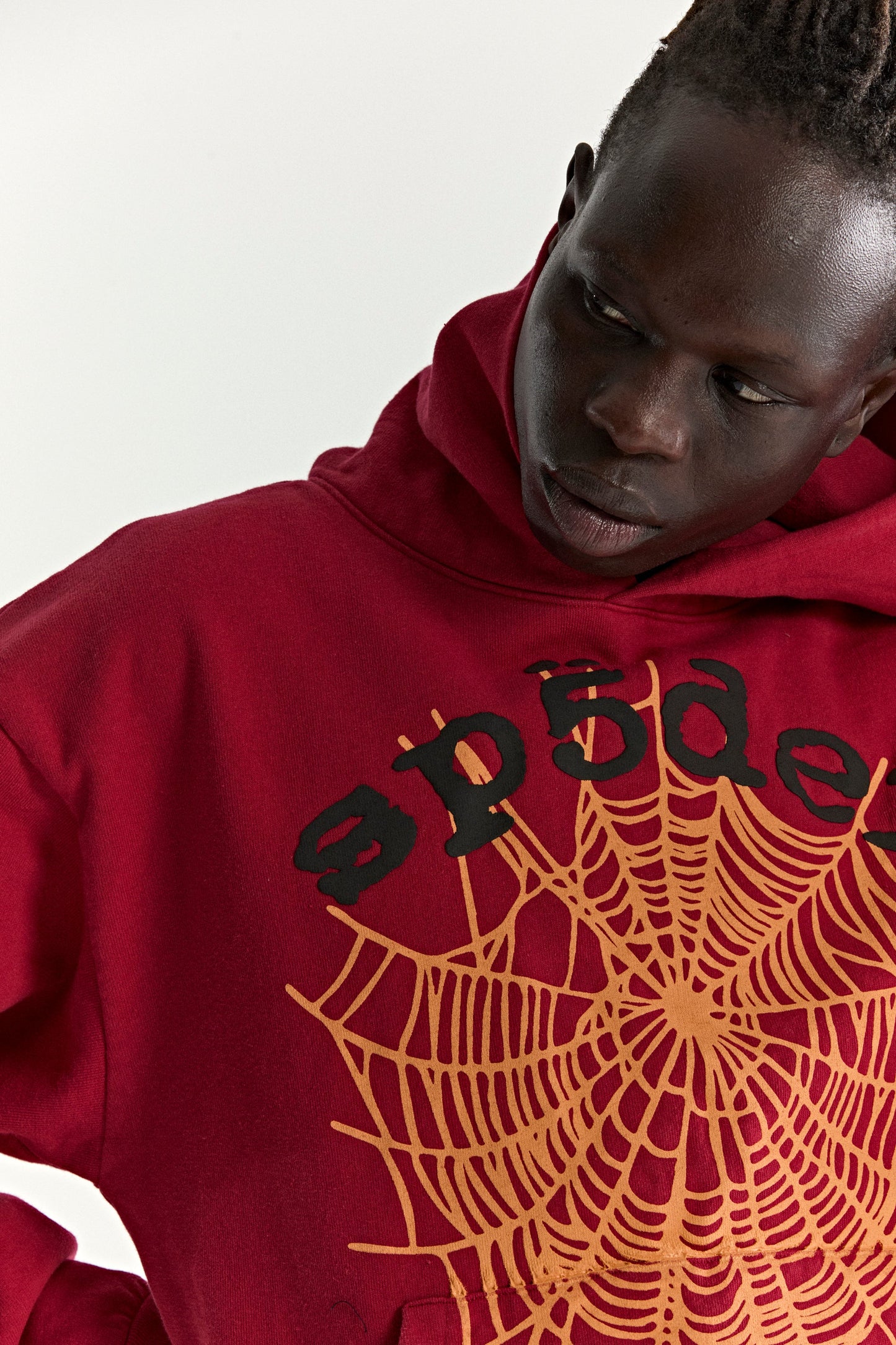 RED OG WEB V2 HOODIE ON MODEL