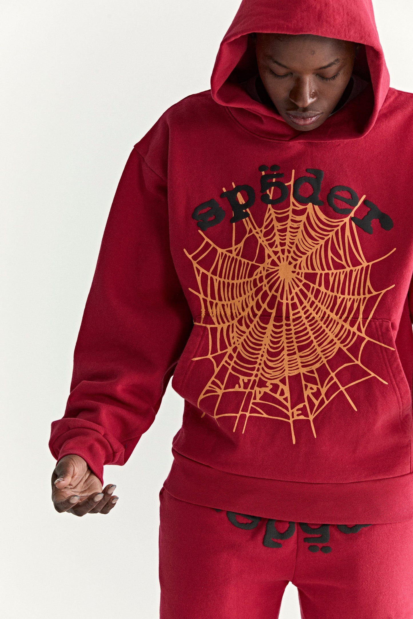 RED OG WEB V2 HOODIE ON MODEL