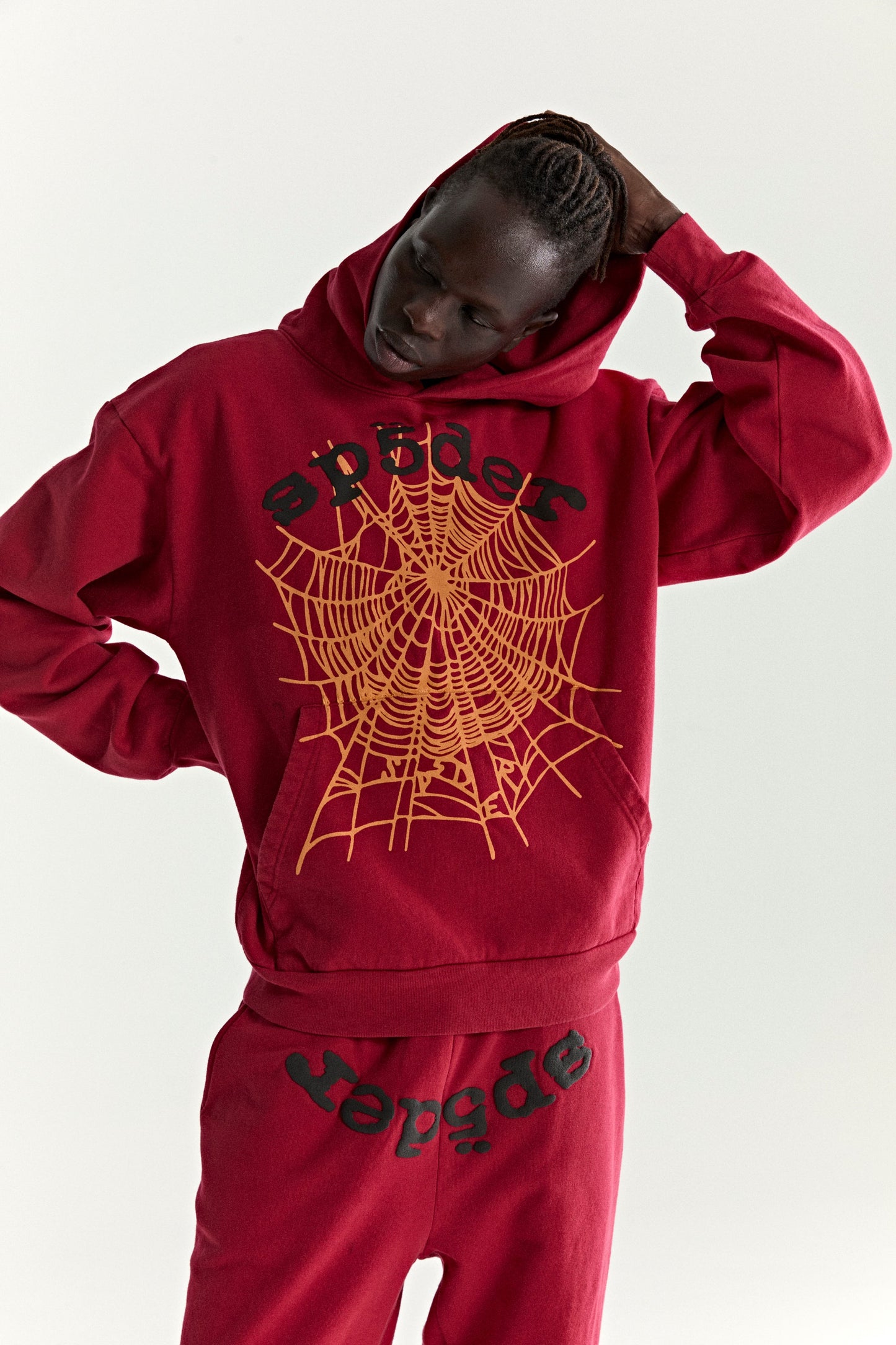 RED OG WEB V2 HOODIE ON MODEL