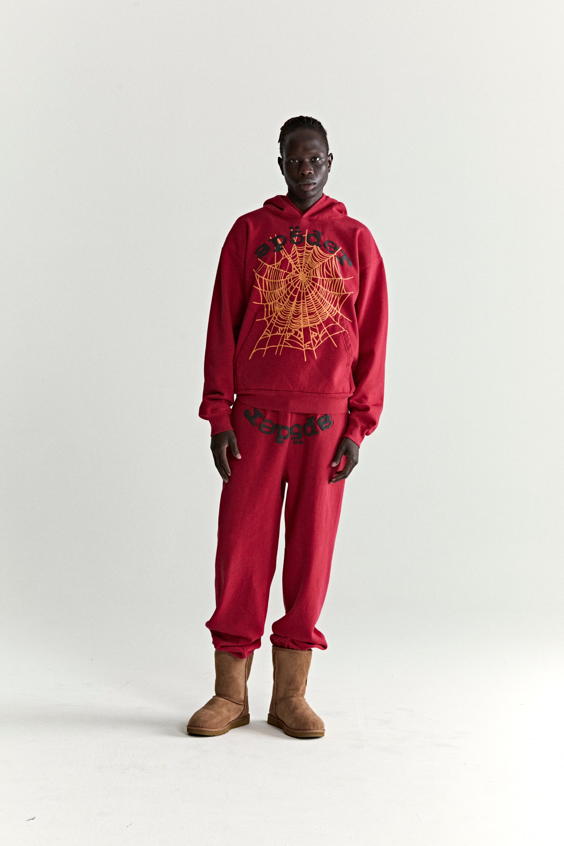 RED OG WEB V2 HOODIE ON MODEL