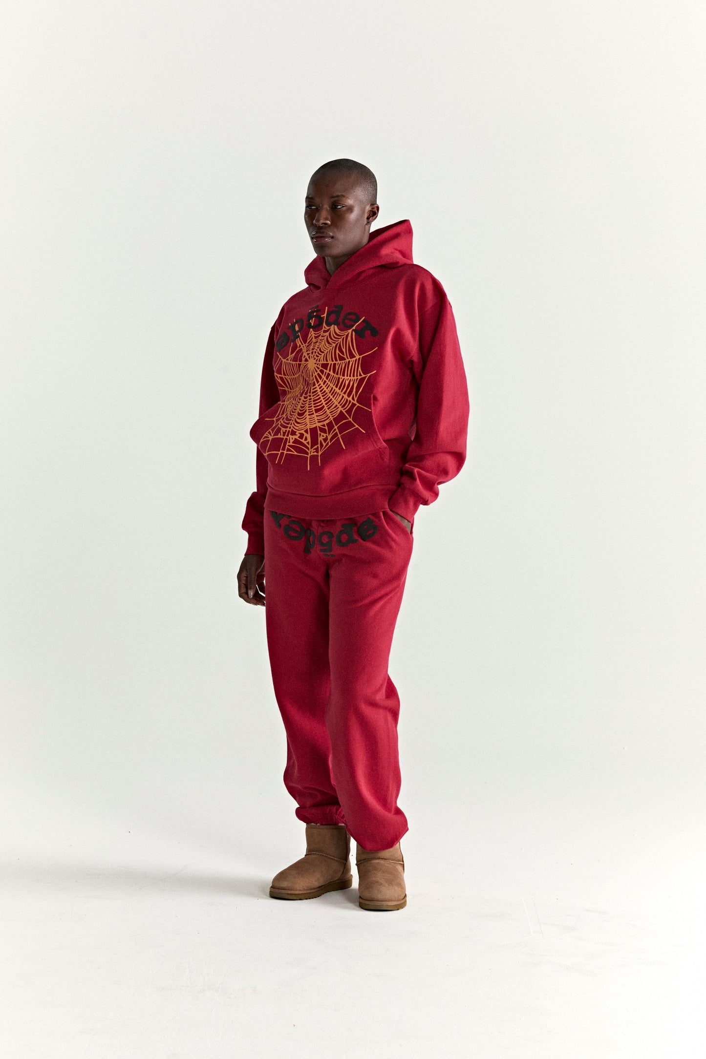 RED OG WEB V2 HOODIE ON MODEL