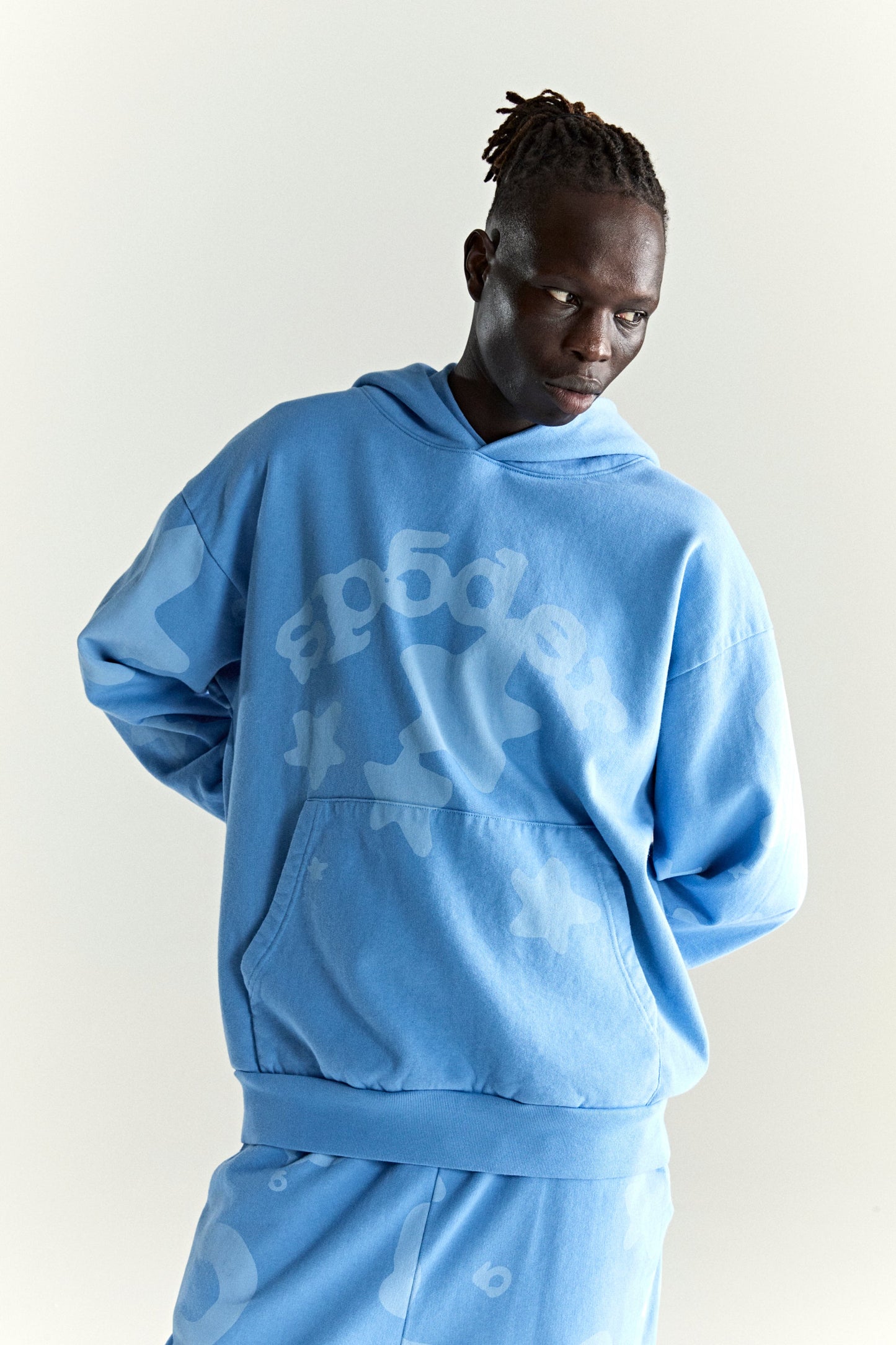 DUSTY BLUE BELUGA V2 HOODIE ON MODEL