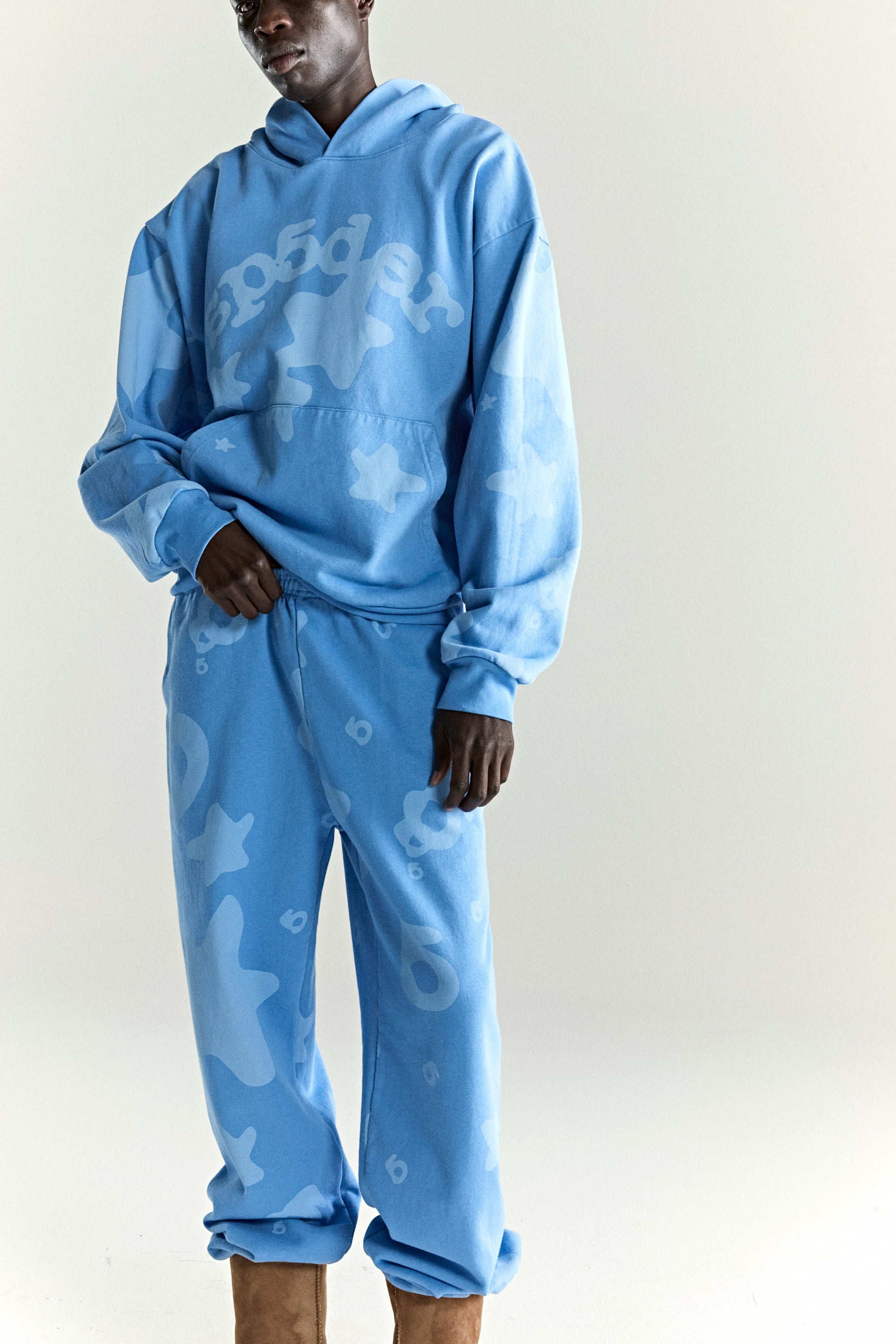 DUSTY BLUE BELUGA V2 HOODIE ON MODEL