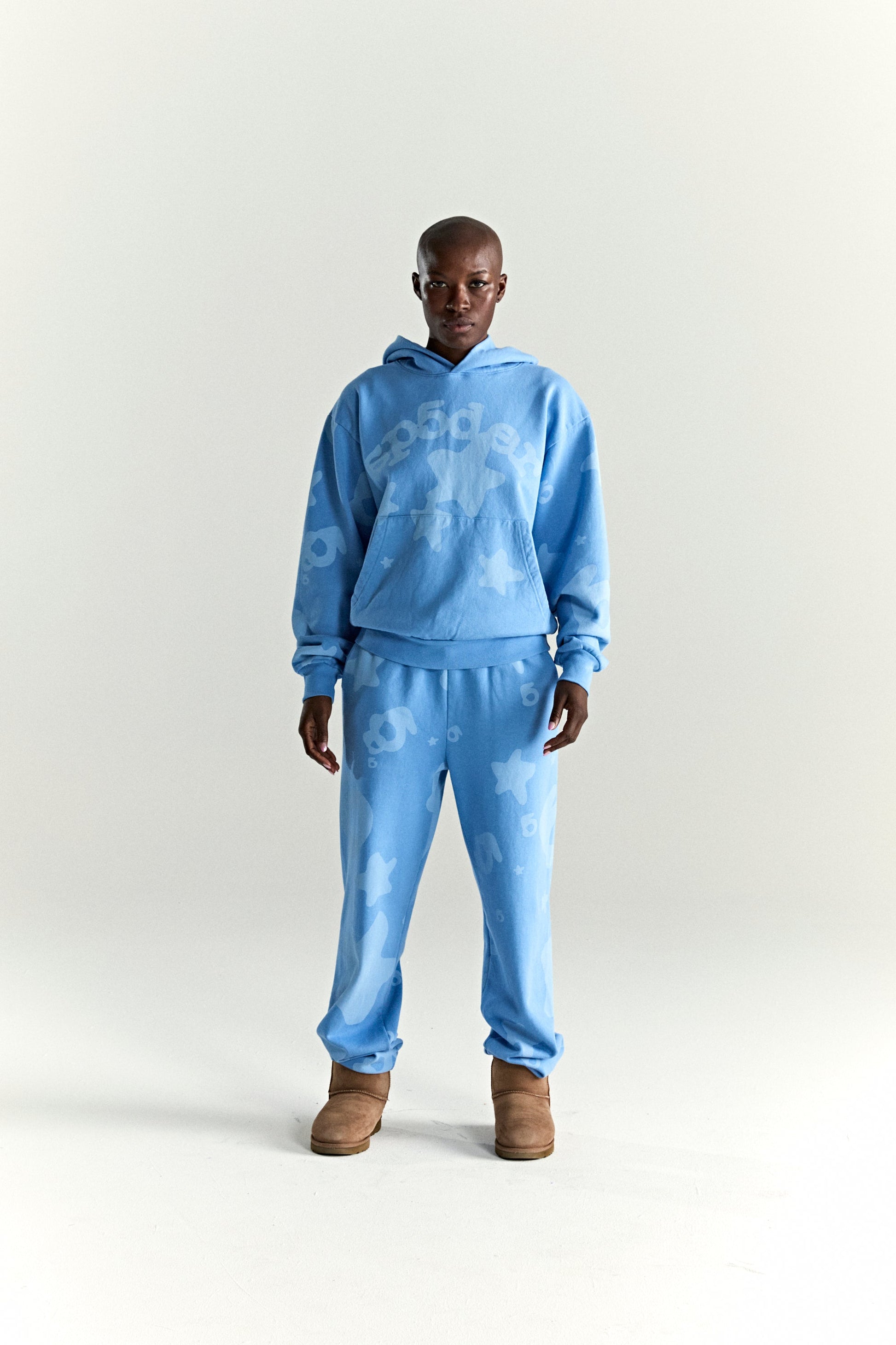 DUSTY BLUE BELUGA V2 HOODIE ON MODEL