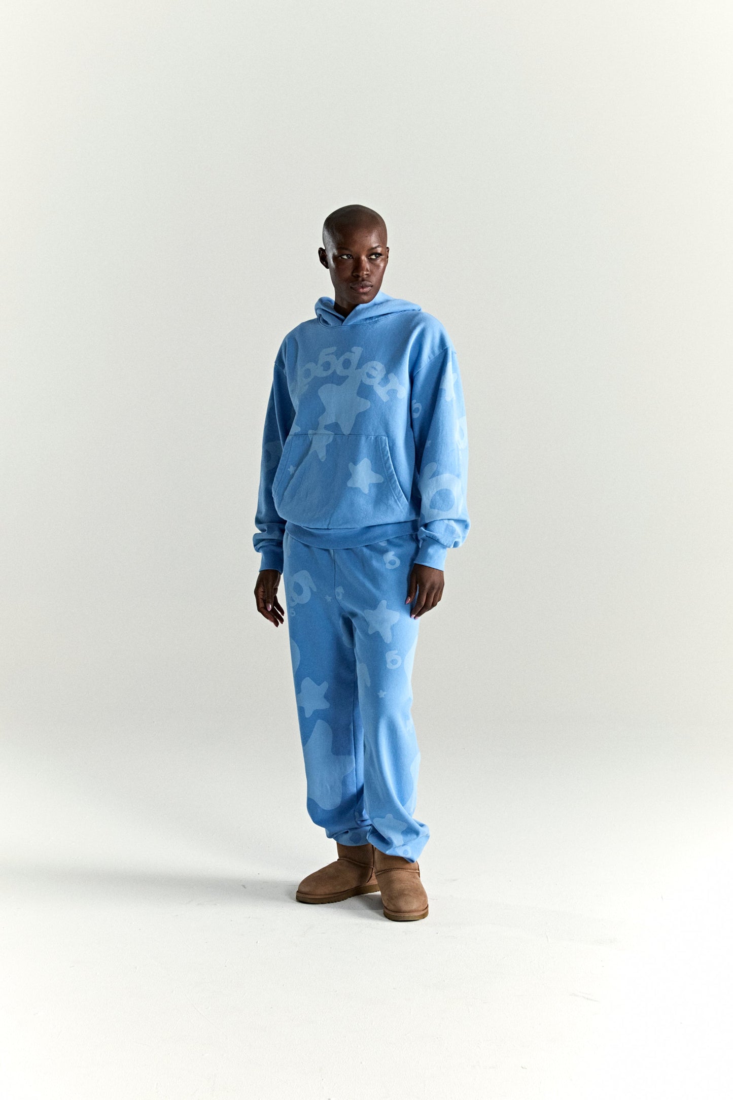 DUSTY BLUE BELUGA V2 HOODIE ON MODEL