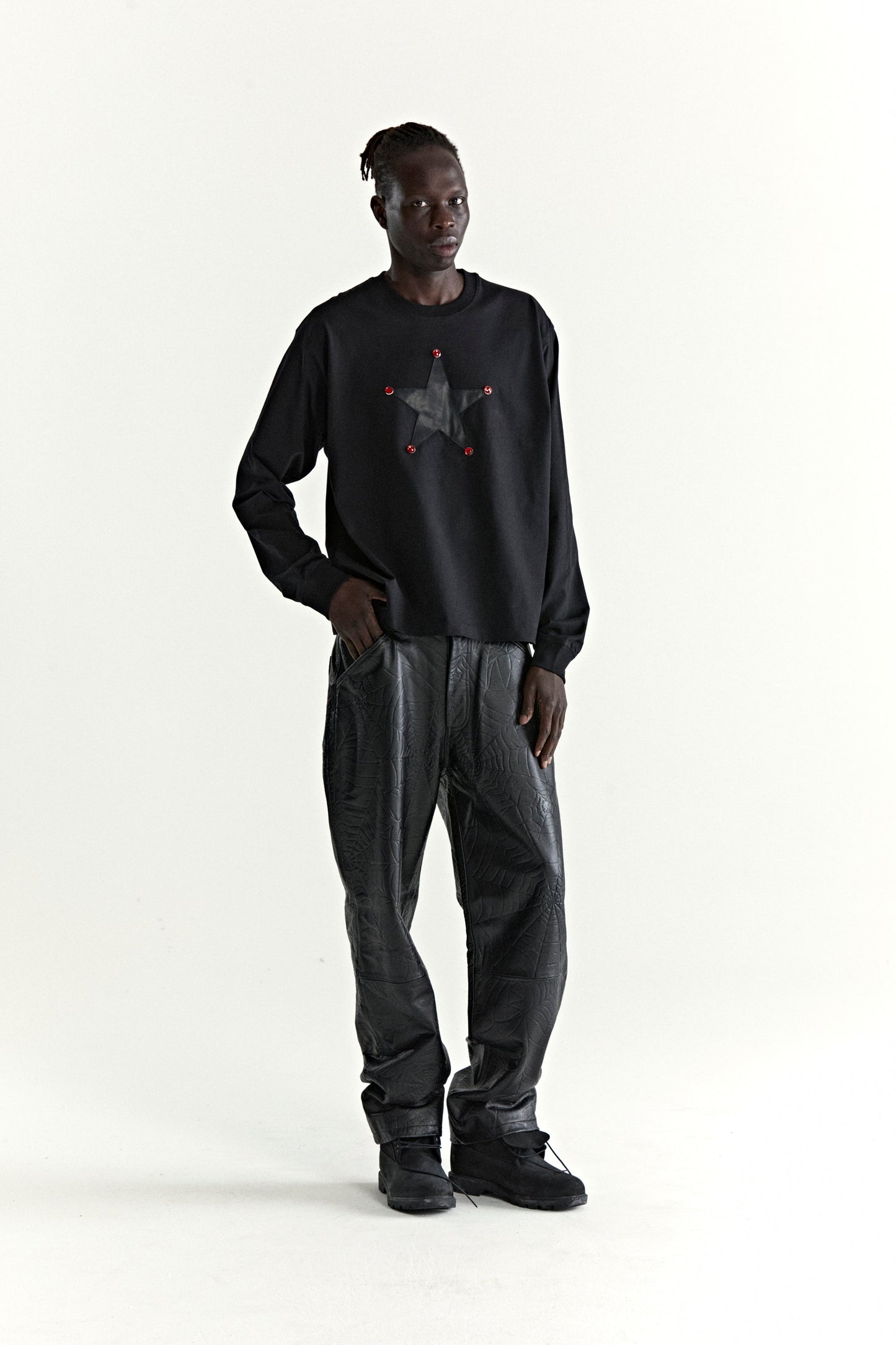 BLACK PORNSTAR LONGSLEEVE TEE ON MODEL