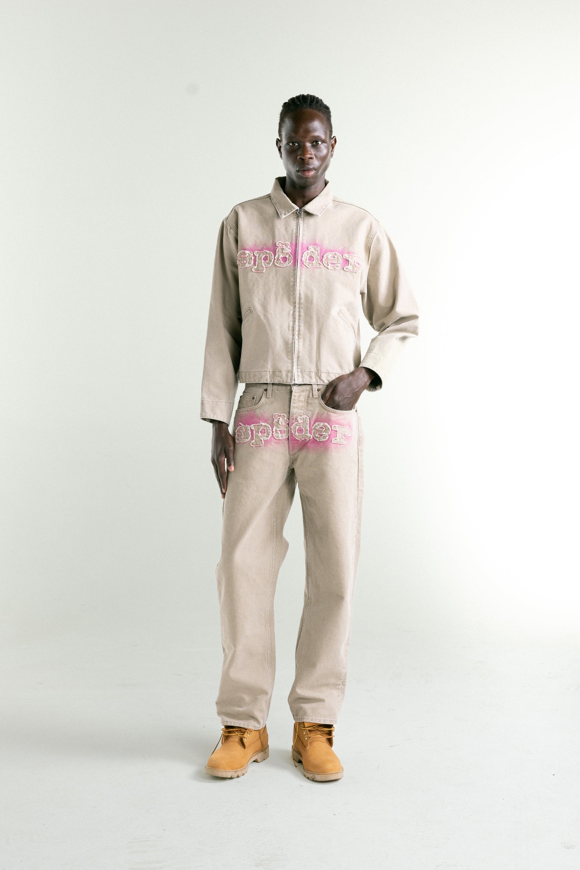 TAN CANVAS WORK JACKET ON MODEL