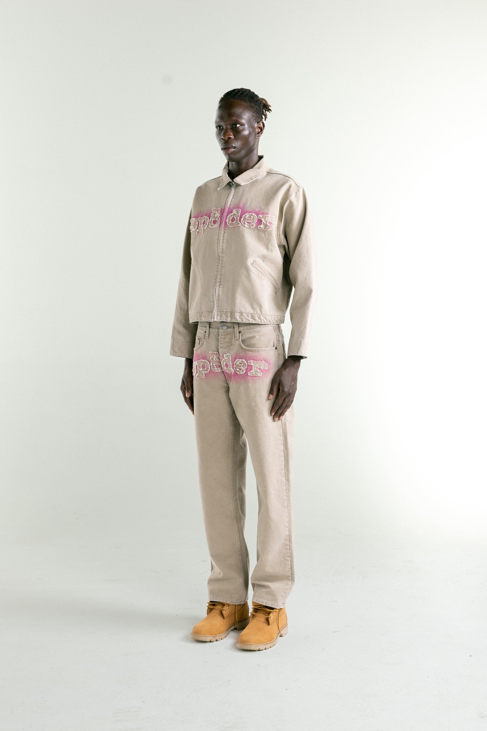 TAN CANVAS WORK JACKET ON MODEL