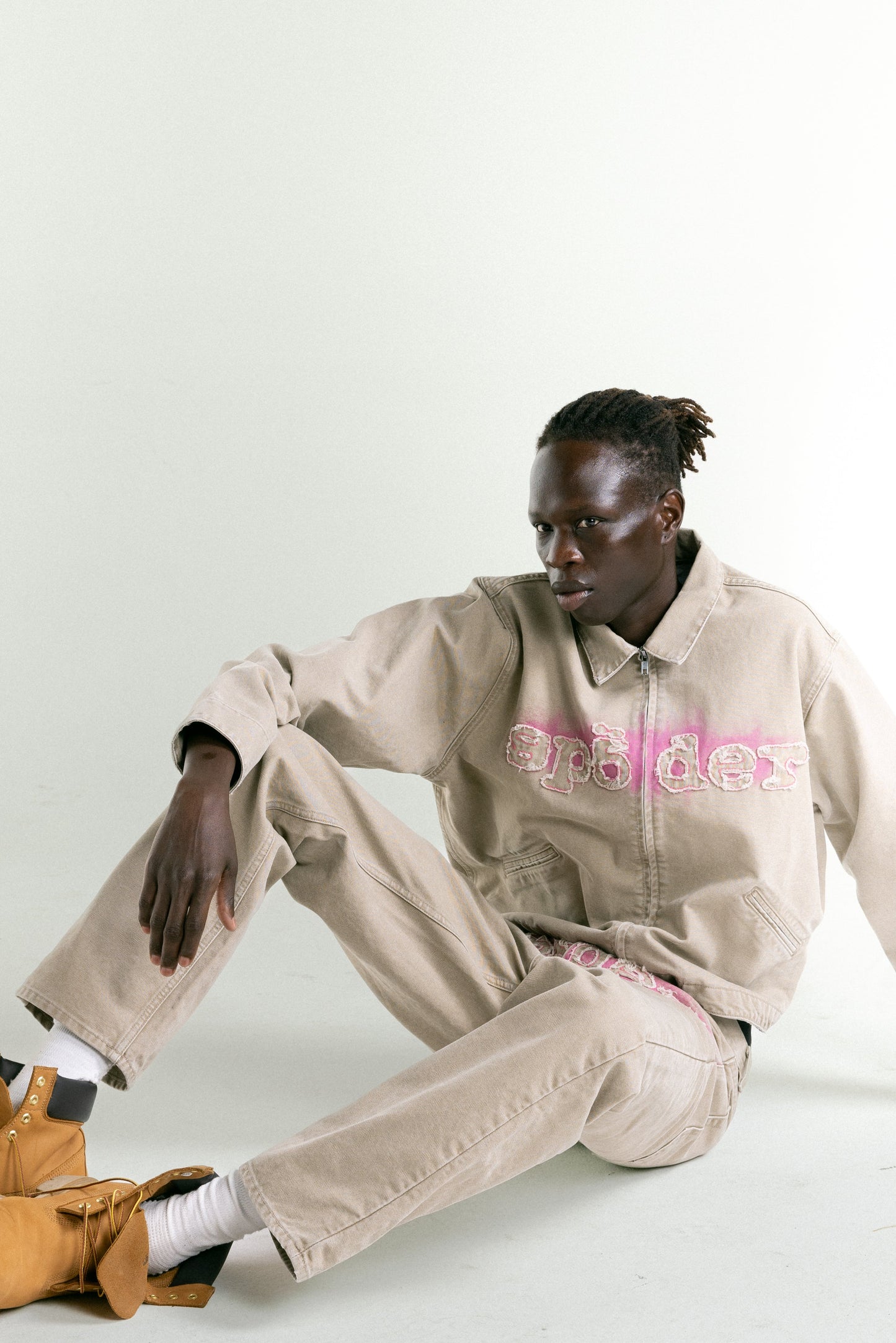 TAN CANVAS WORK JACKET ON MODEL