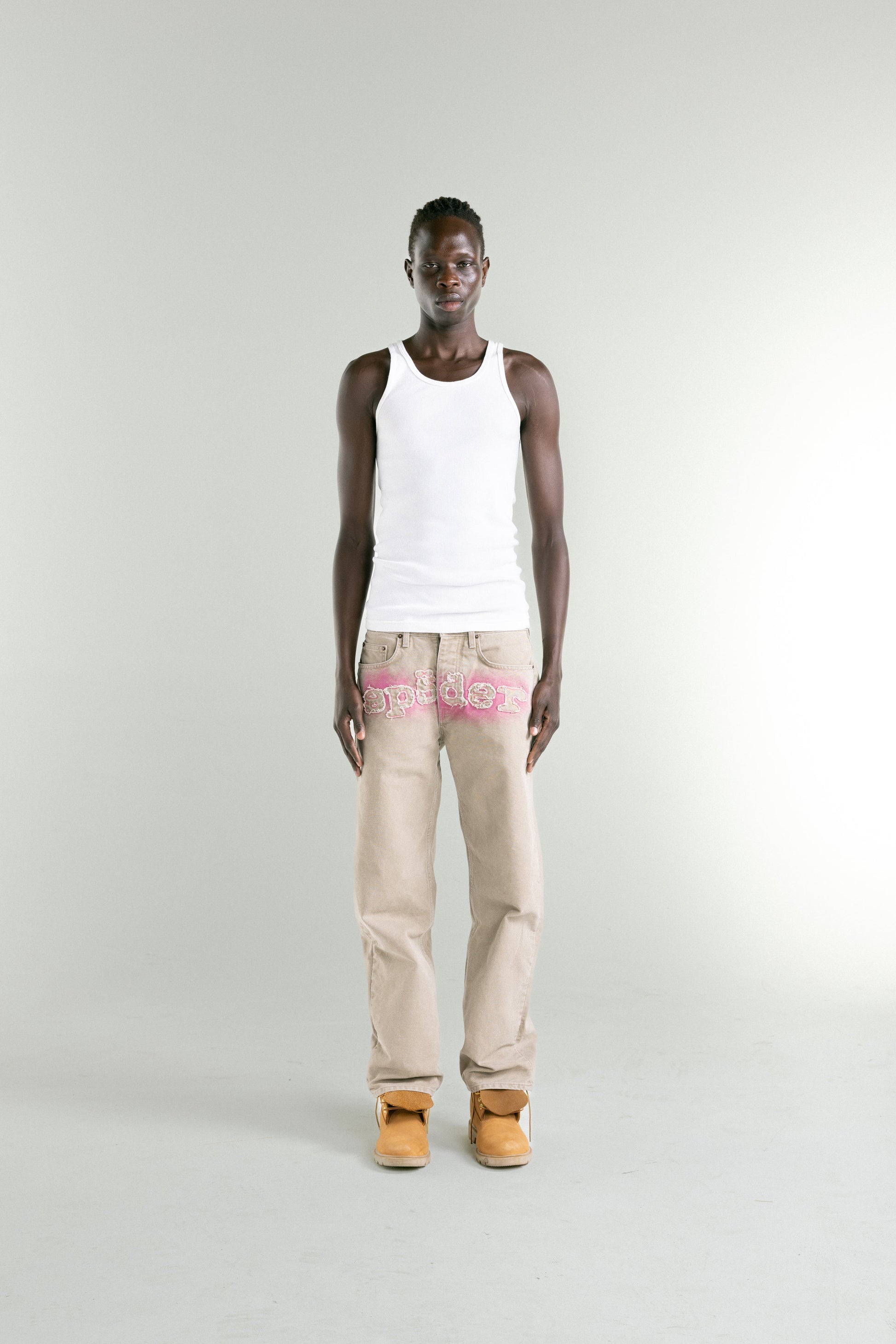 TAN CANVAS WORK PANT ON MODEL
