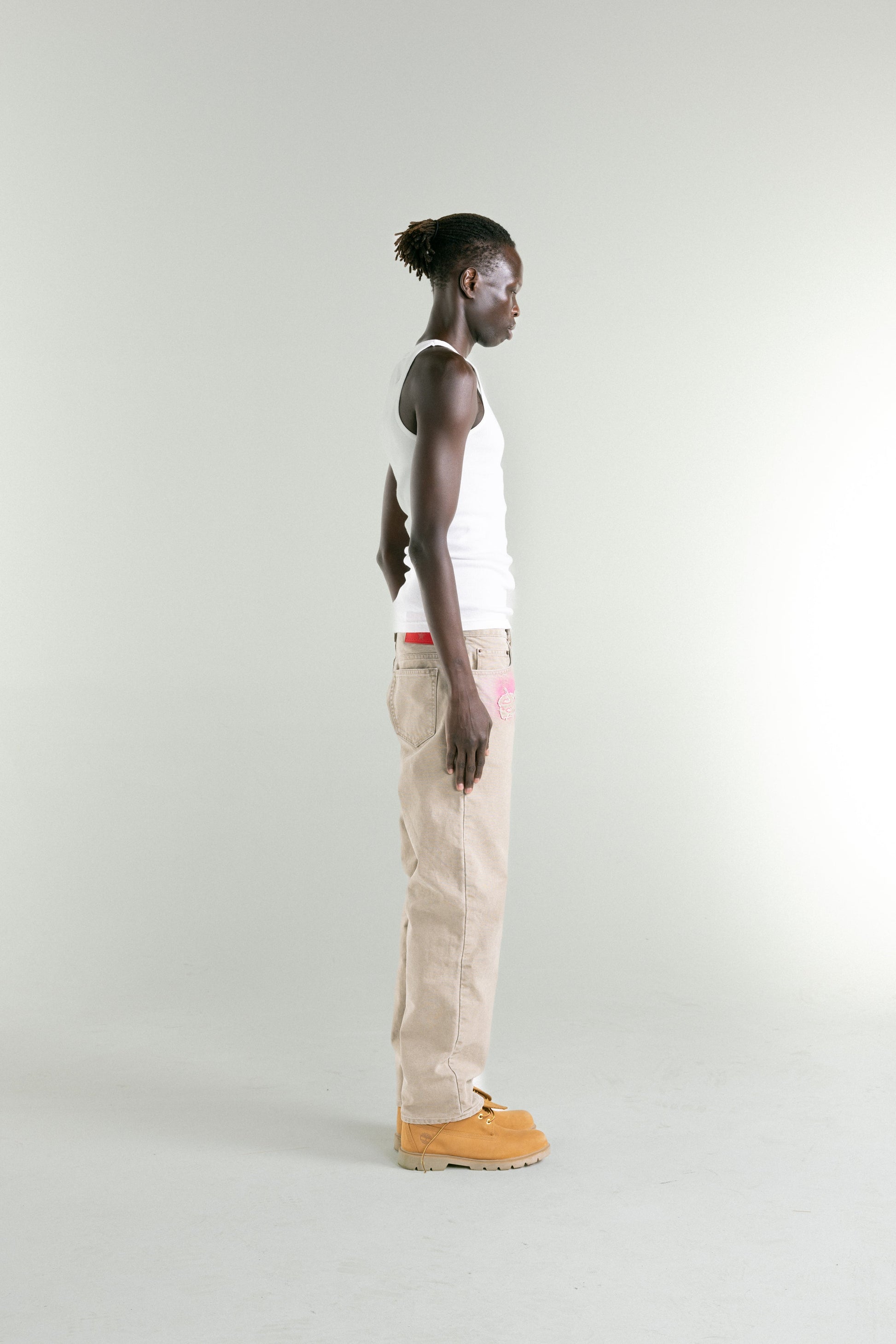 TAN CANVAS WORK PANT ON MODEL