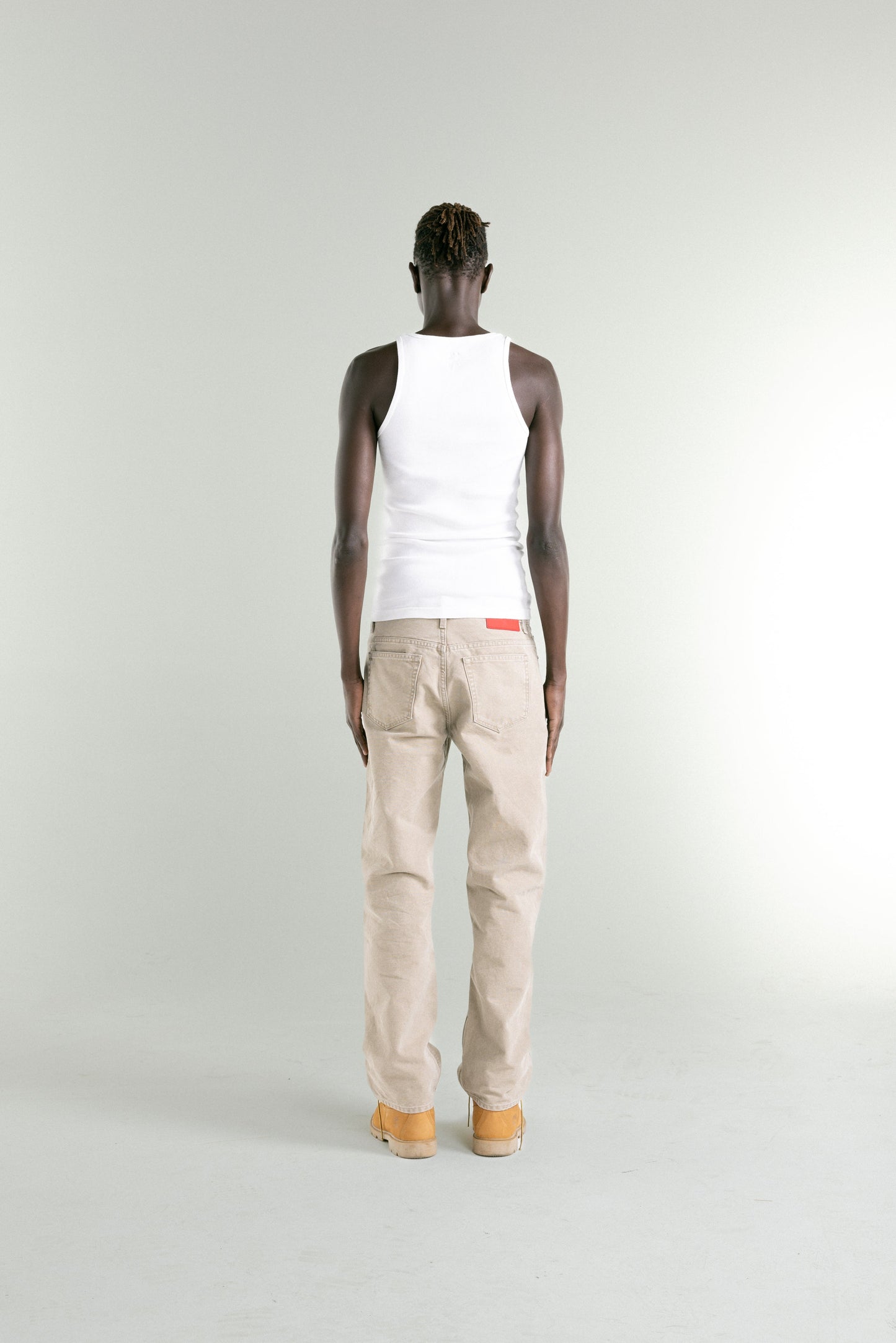 TAN CANVAS WORK PANT ON MODEL