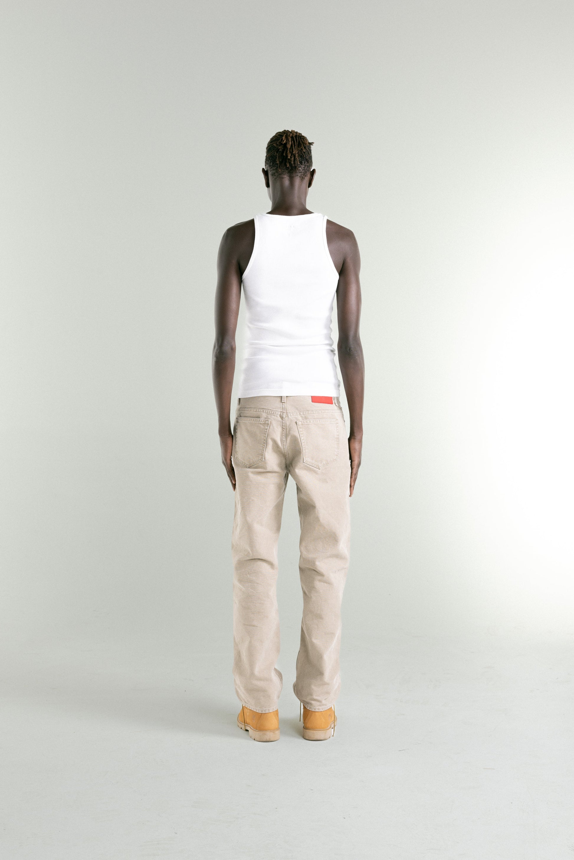 TAN CANVAS WORK PANT ON MODEL