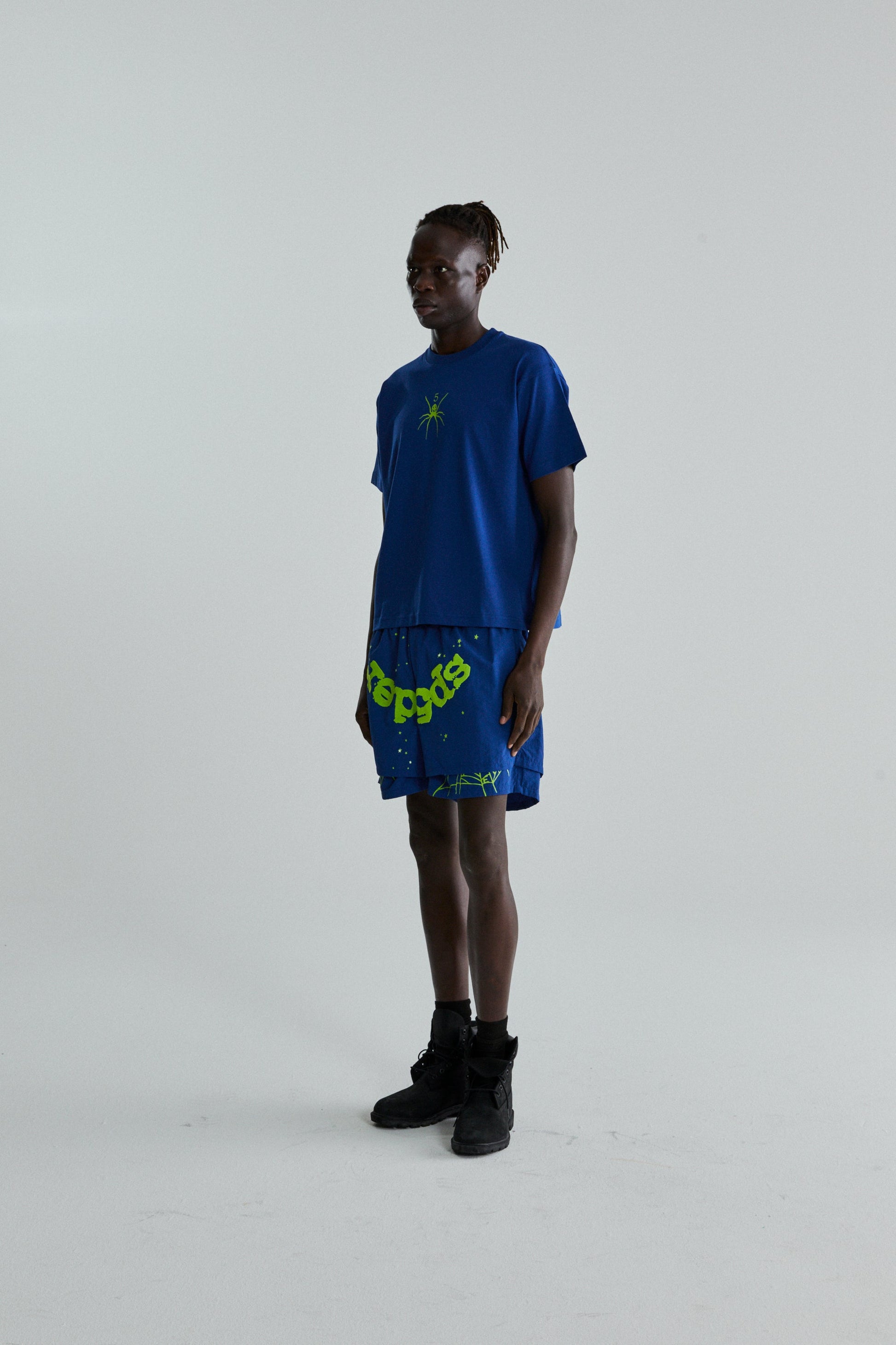BLUE TM TEE ON MODEL